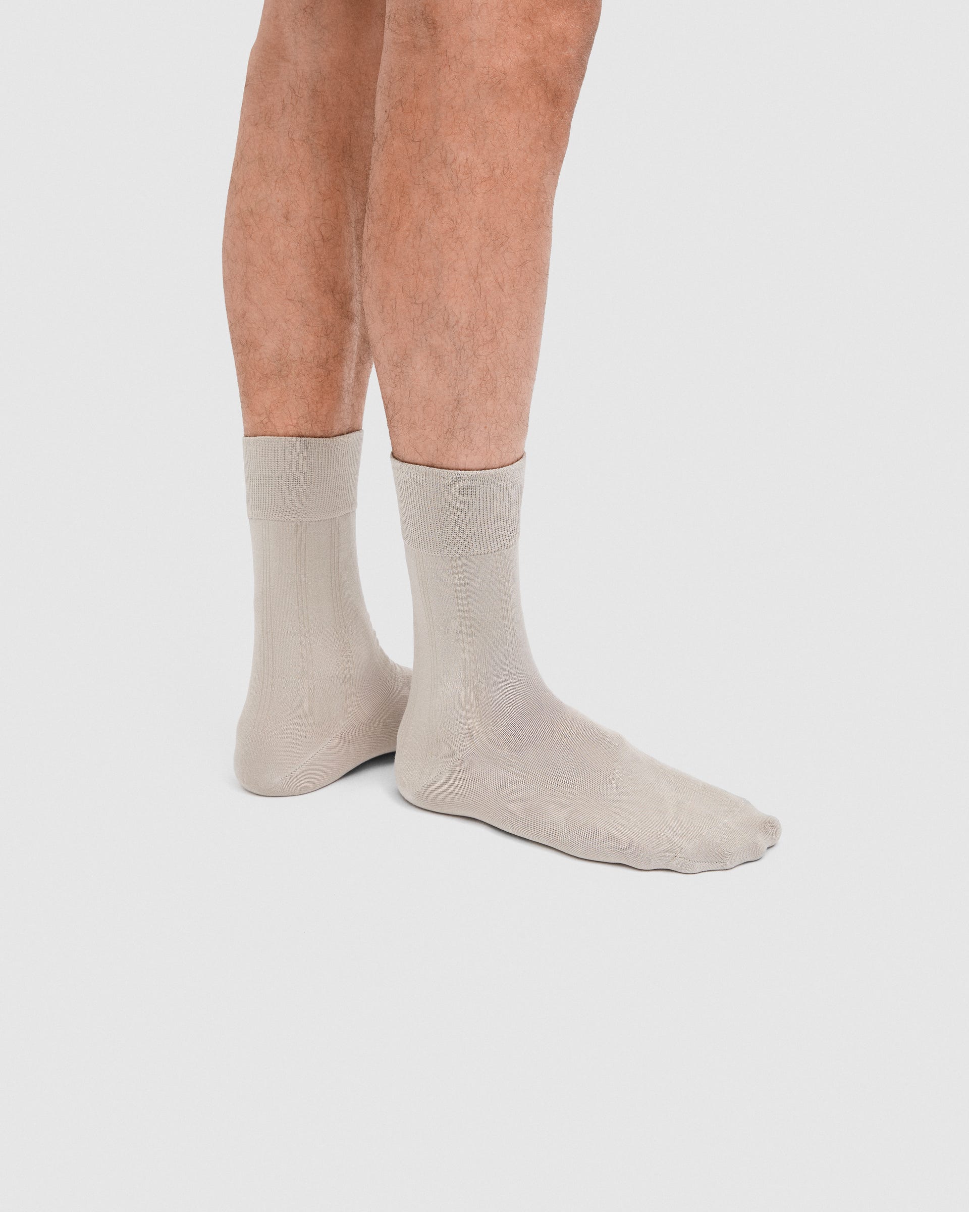 Men's ECCO® CLASSIC MEN RIBBED MID CUT Ribbed Mid-Cut Socks - Beige - Lifestyle image-1