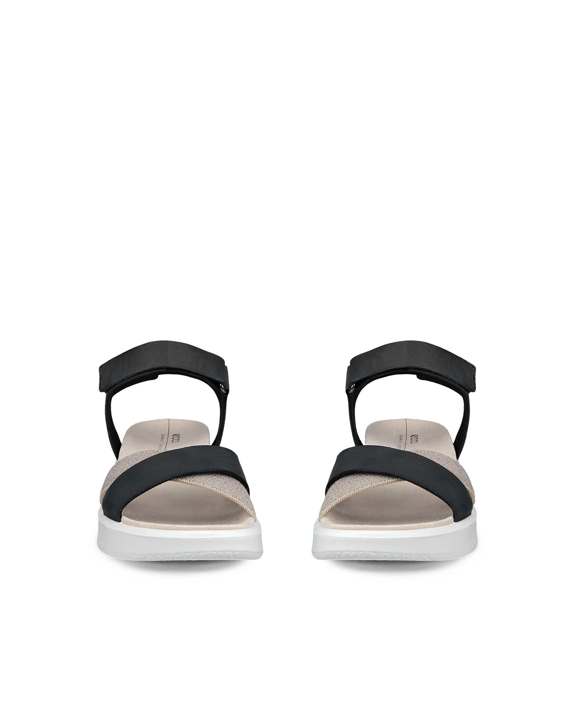 Women's ECCO® Flowt Nubuck Cork-Heeled Wedge Sandal - Black - Front pair