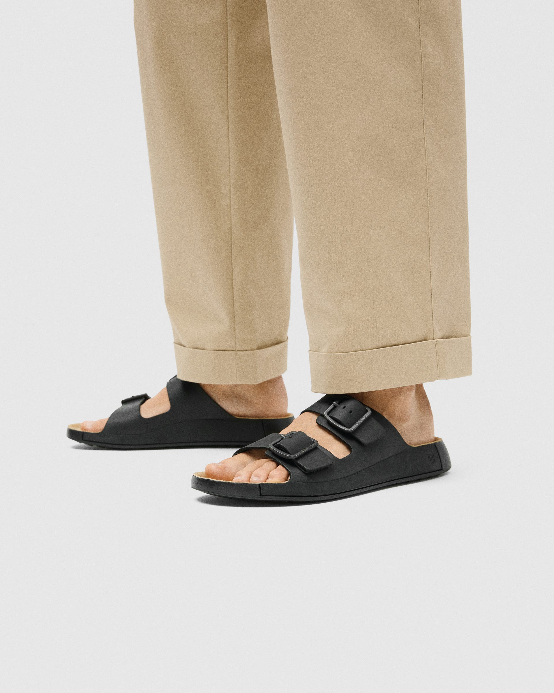 Men's ECCO® Cozmo Nubuck Two Strap Sandal - Black - Lifestyle image-1
