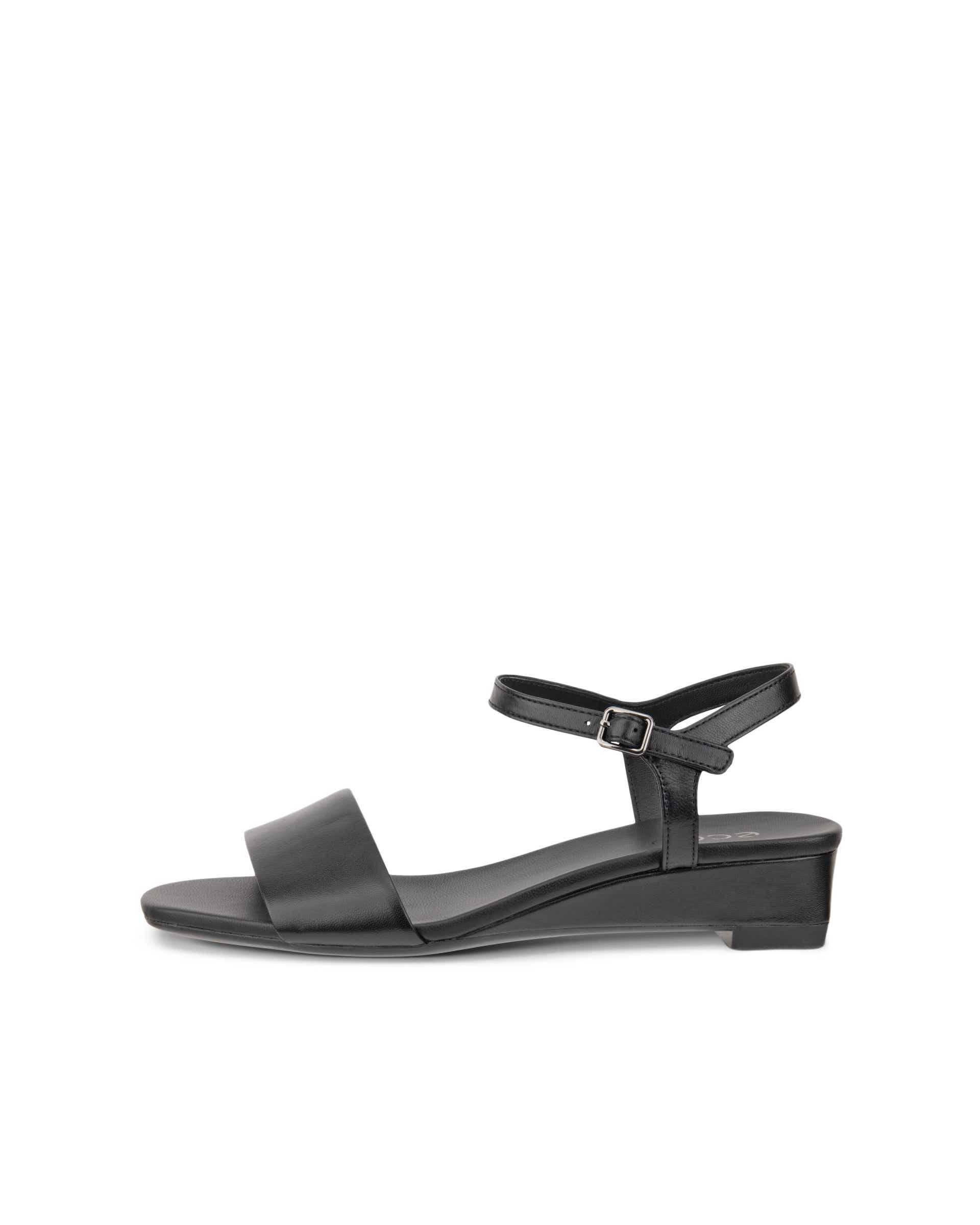 Women's ECCO® Astrid Leather Wedge Sandal - Black - Outside