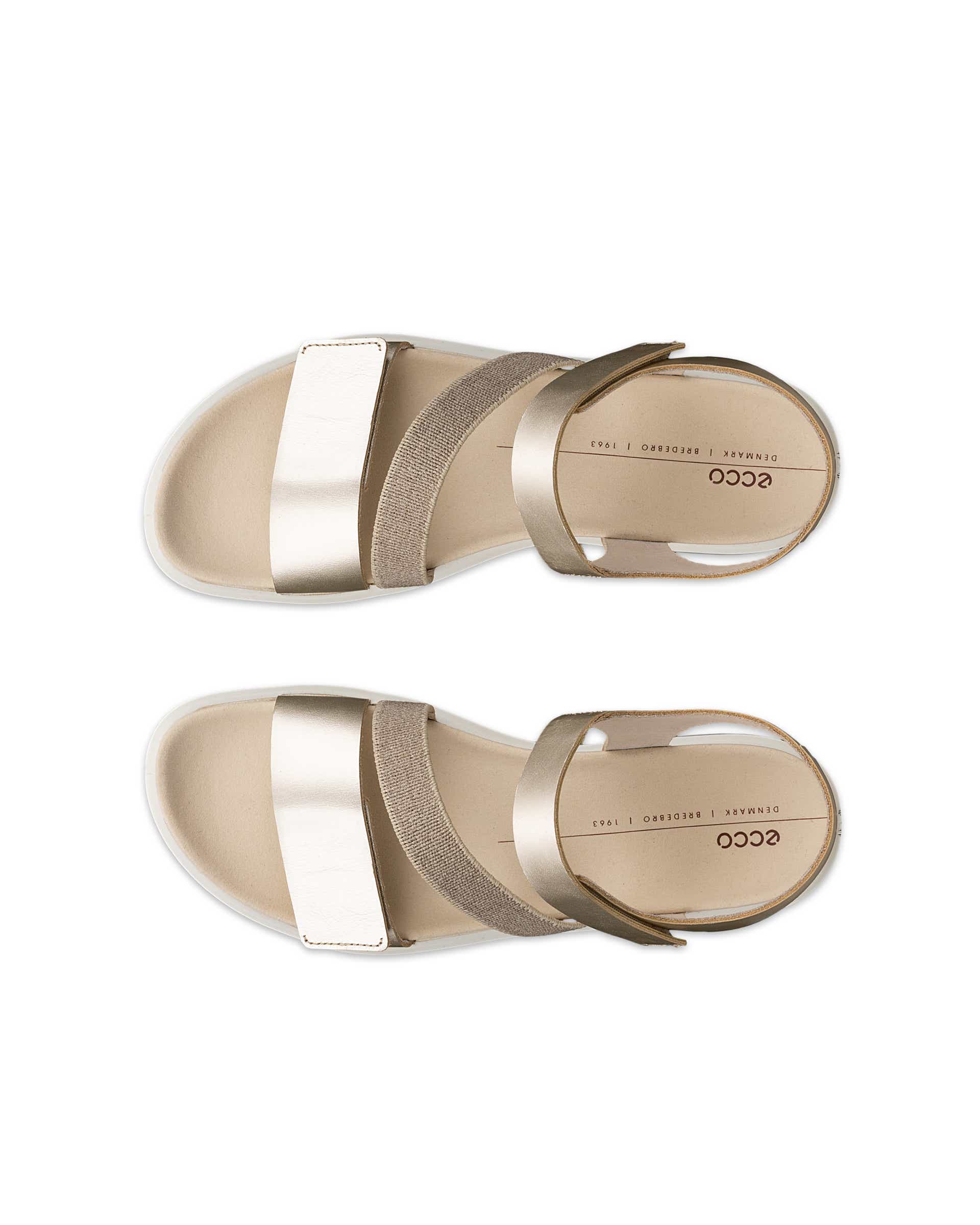 ECCO® Flowt sandale plate en cuir pour femme - Métallisé - Top left pair