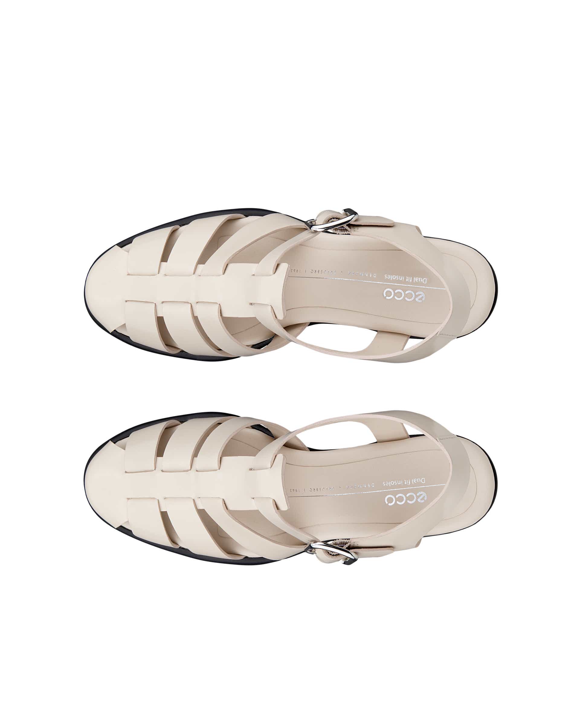 Women's ECCO® Sculpted Lx 55 Leather Fisherman Heeled Sandal - Beige - Top left pair