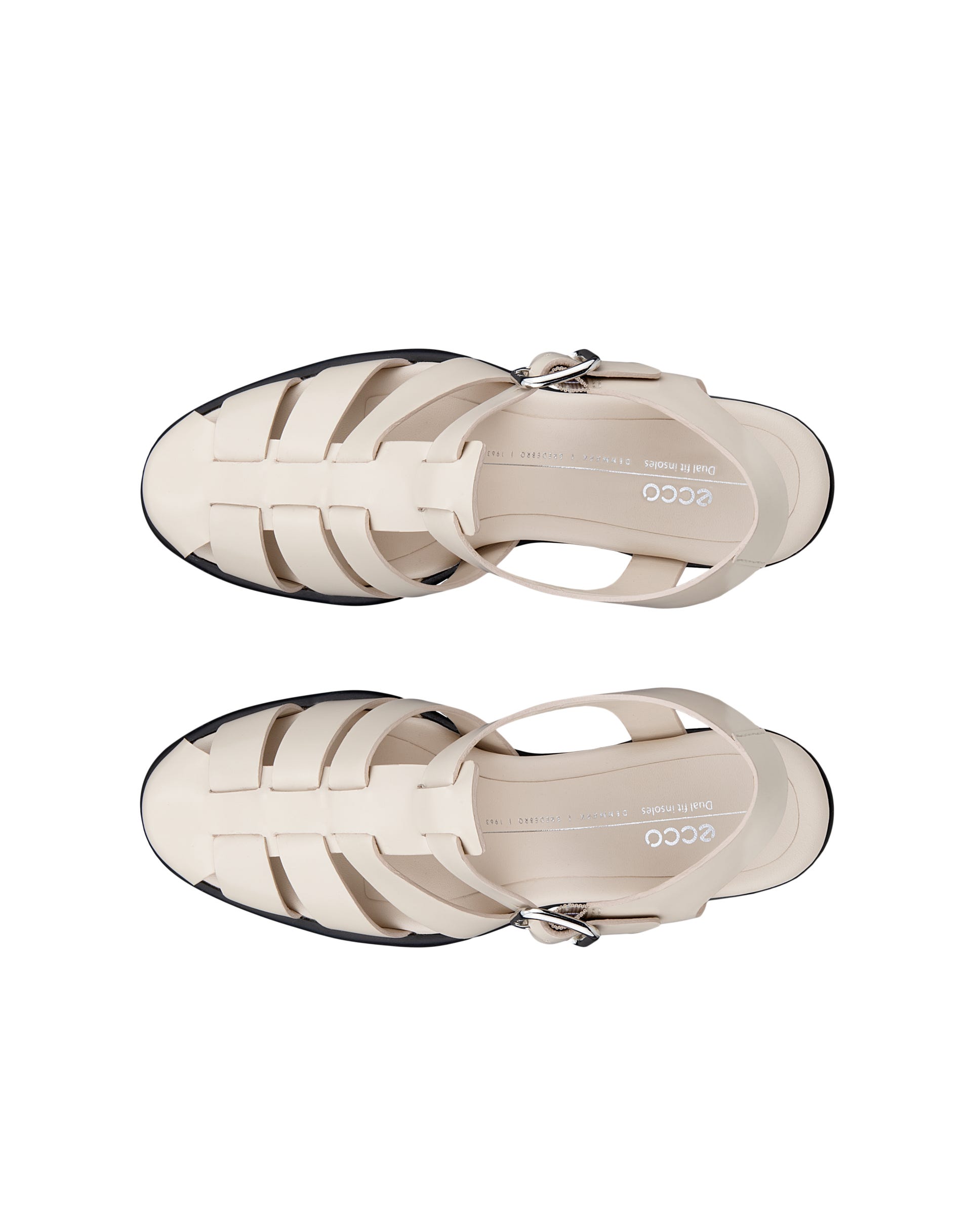 Women's ECCO® Sculpted Lx 55 Leather Fisherman Heeled Sandal - Beige - Outside