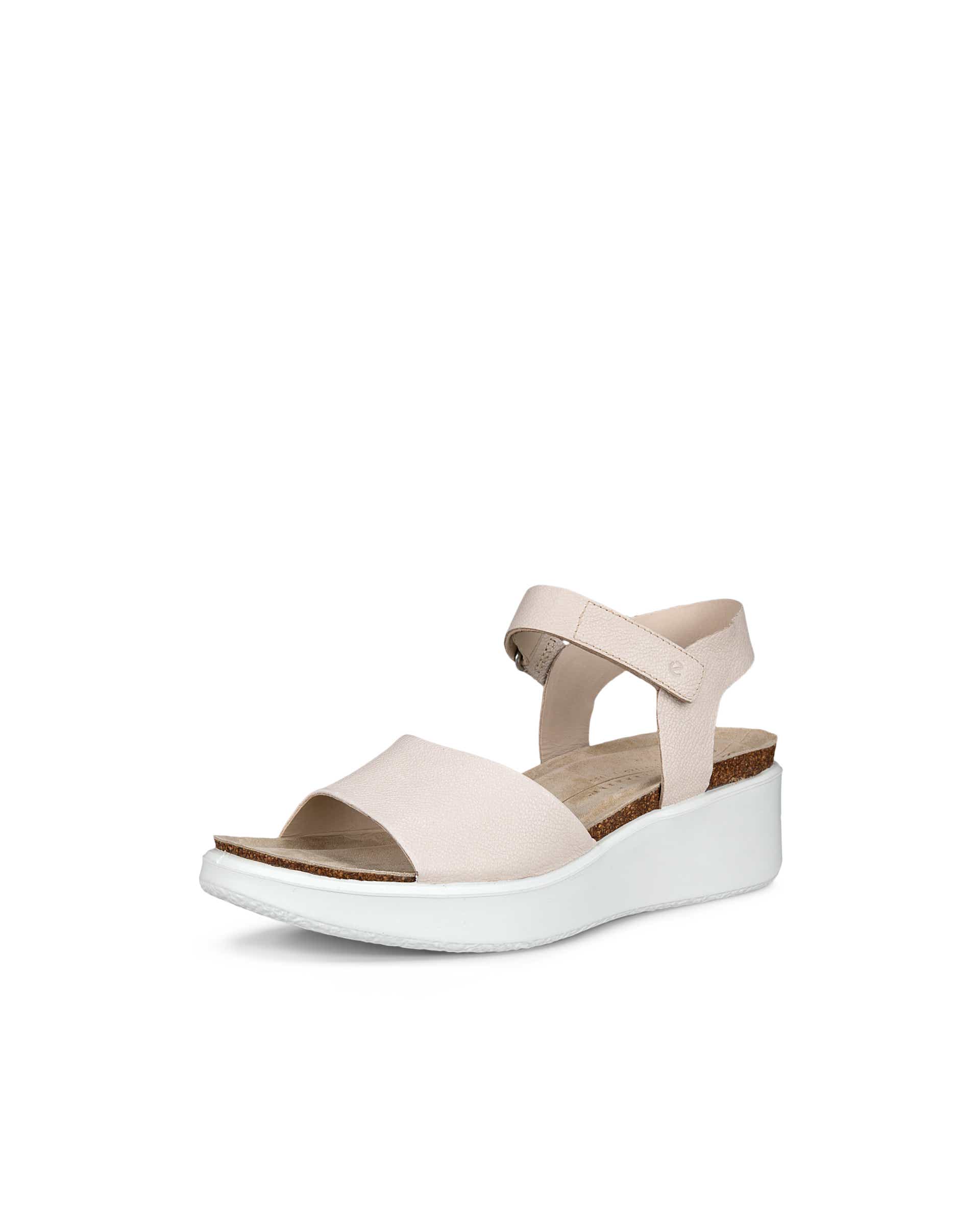 ECCO Flowt Wedge ウィメンズ レザーコルクヒールウェッジソールサンダル - ベージュ - Main