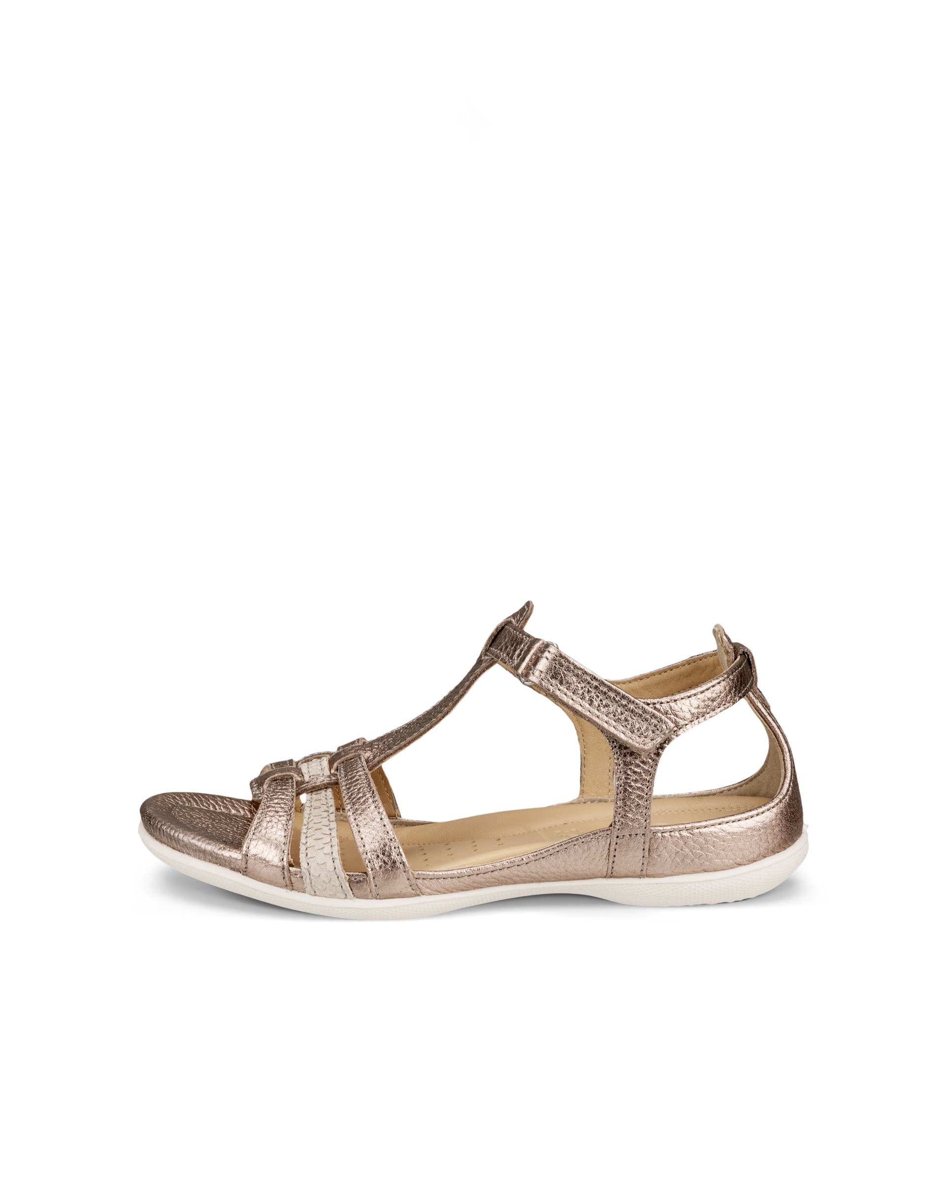 Women's ECCO® Flash Leather T-Bar Sandal - Gold - Outside