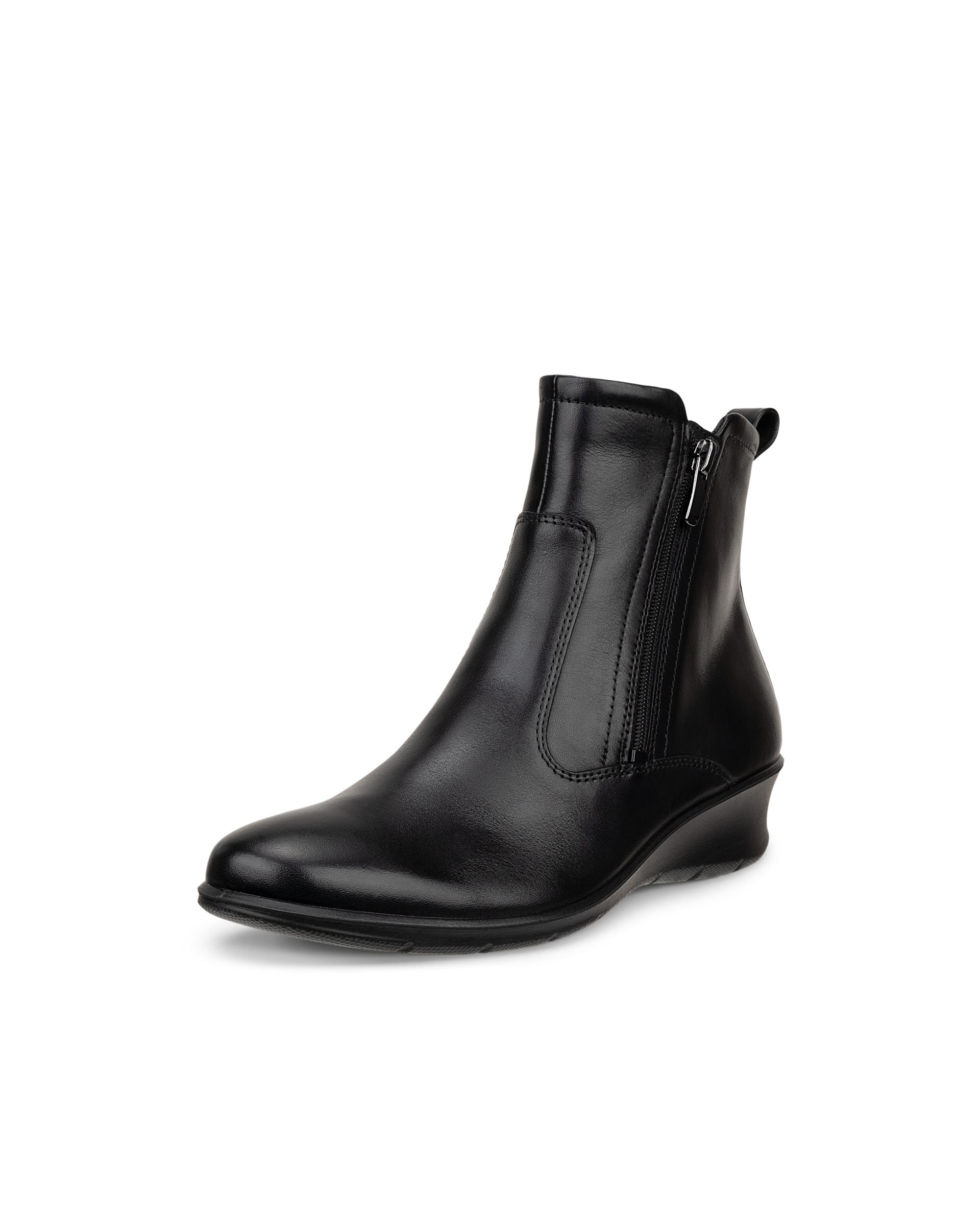 Women's ECCO® Felicia Leather Ankle Wedge Boot - Black - Outside