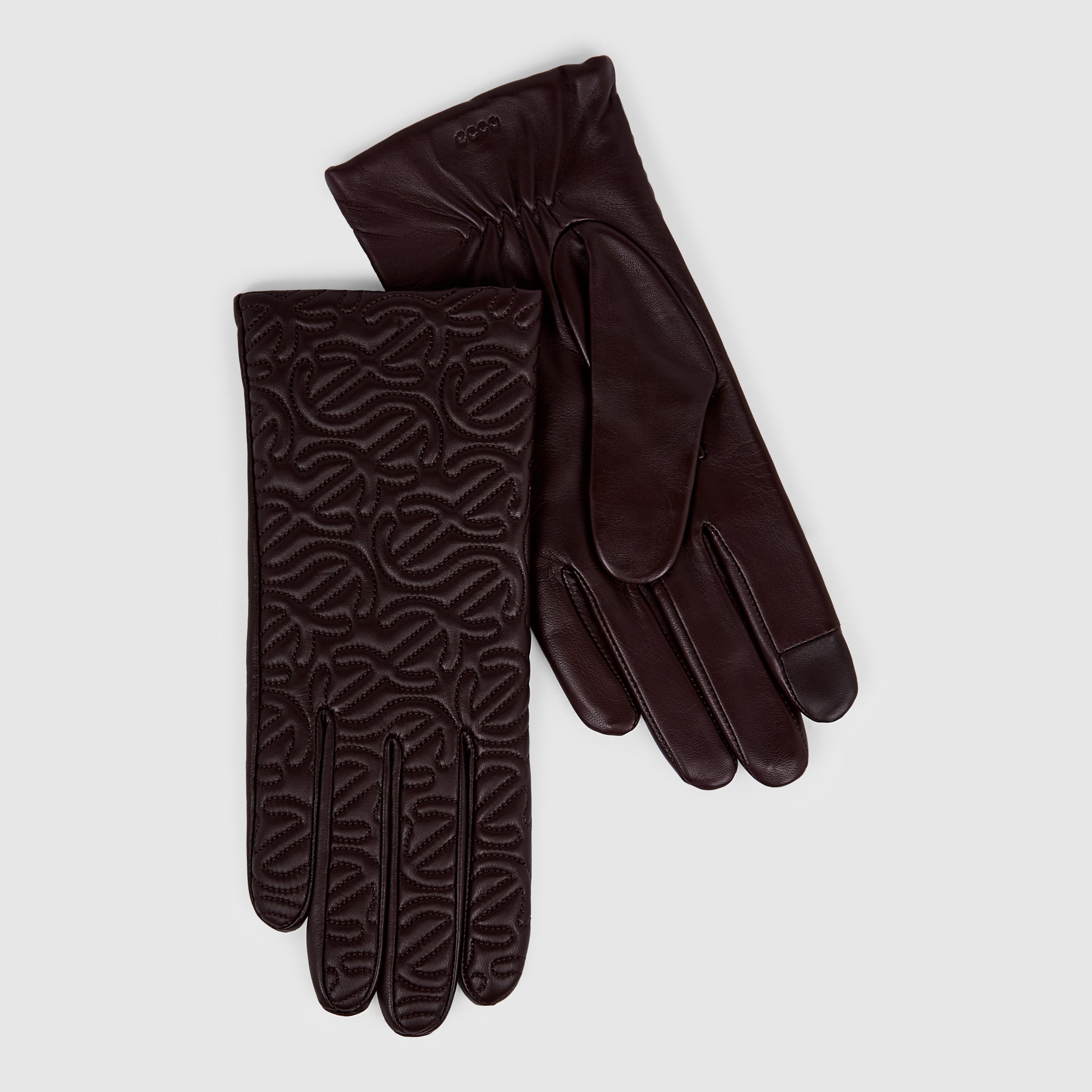 ECCO Gloves Quilted Wave ウィメンズ レザーグローブ - ブラウン - Main