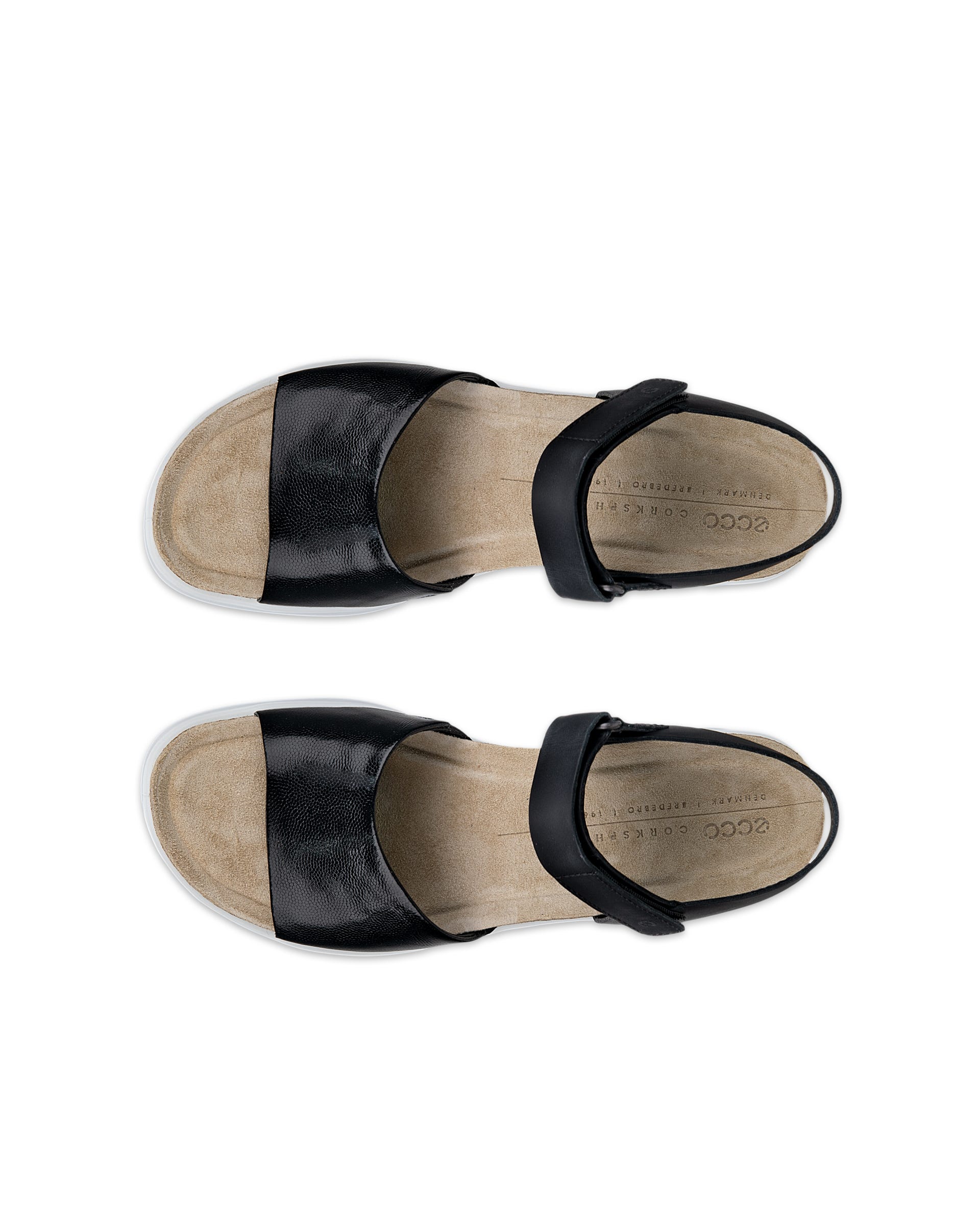 Women's ECCO® Flowt Wedge Leather Cork Heeled Sandal - Black - Top left pair