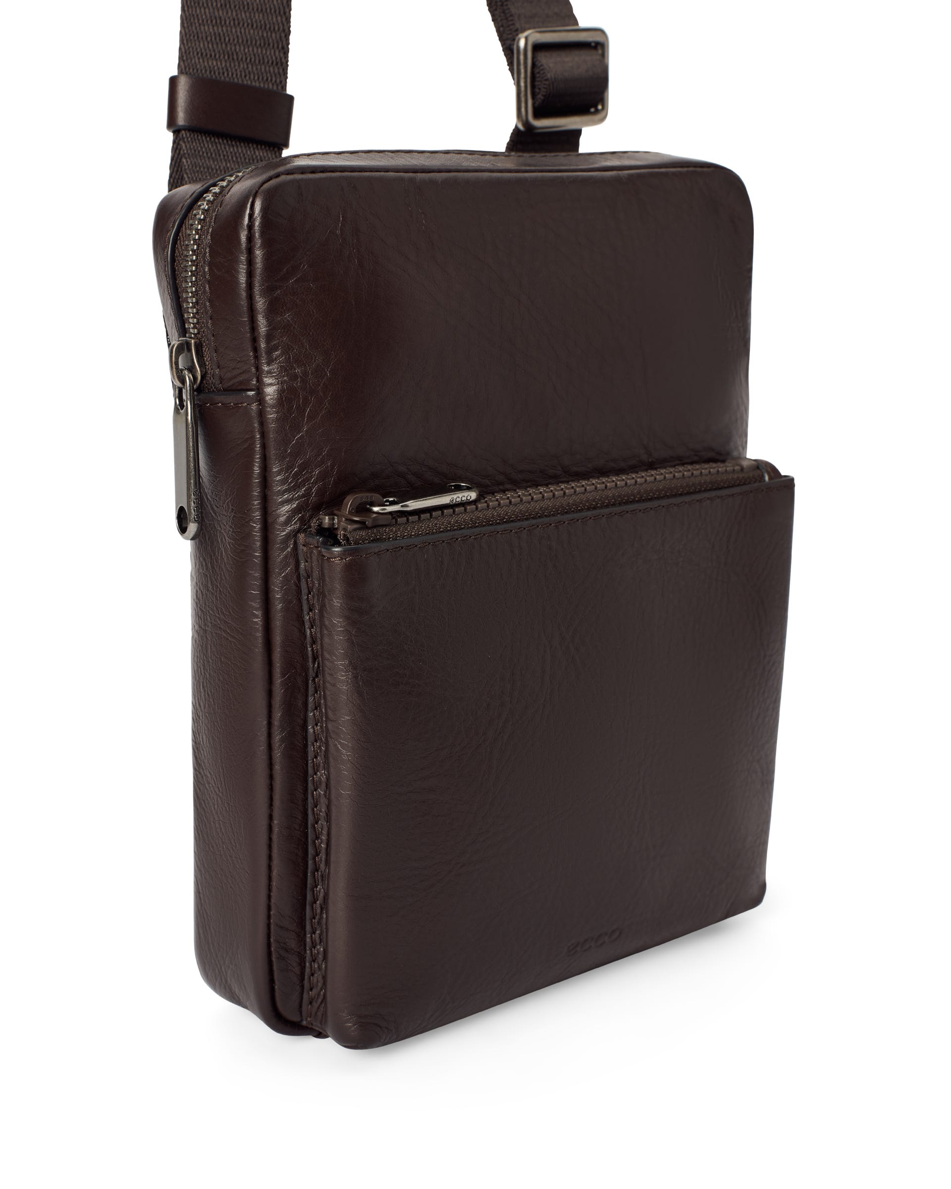 Kožená plochá kabelka cez rameno ECCO® FLAT POUCH CITY - Hnedá - Detail-1