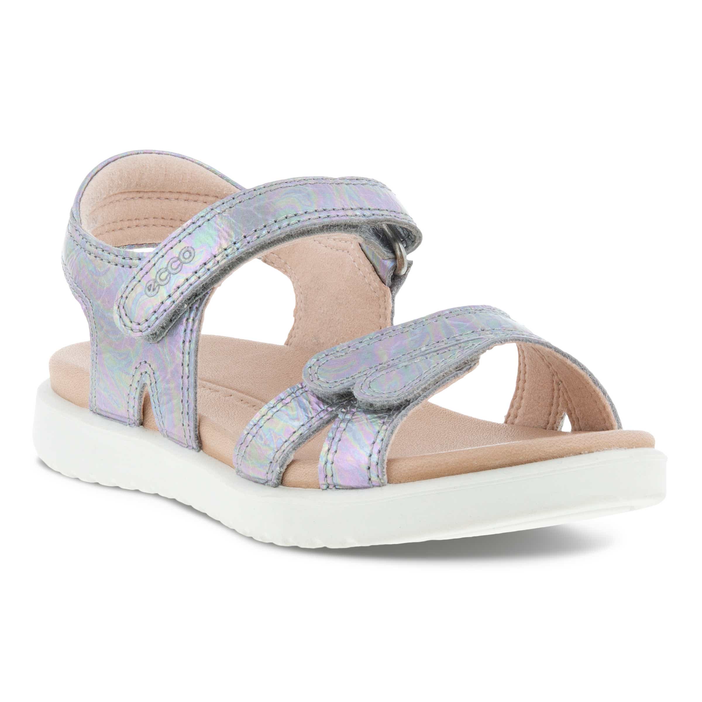 Kids' ECCO® Flora Leather Two Strap Sandal - Metallics - Main