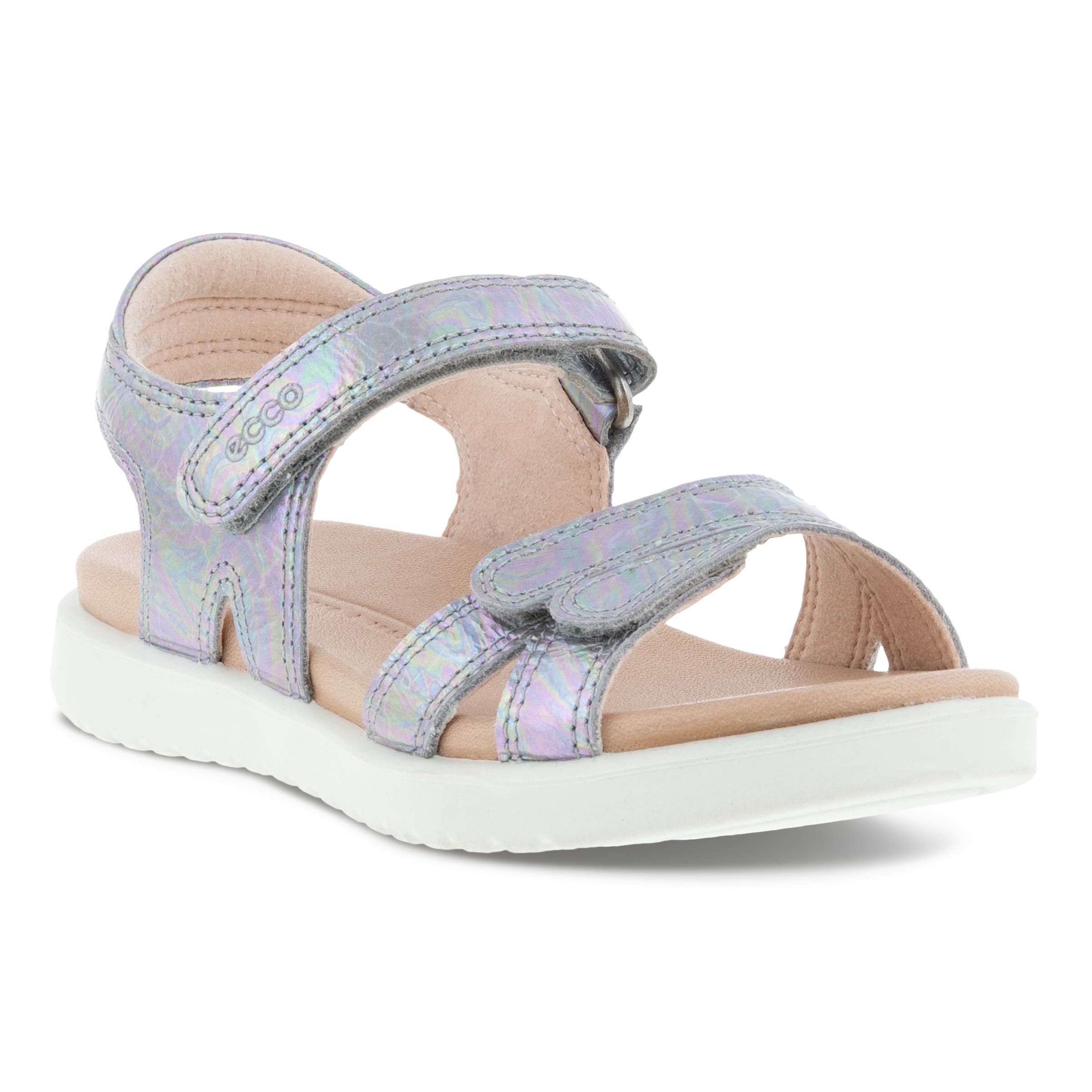 Kids' ECCO® Flora Leather Two Strap Sandal - Metallics - Main