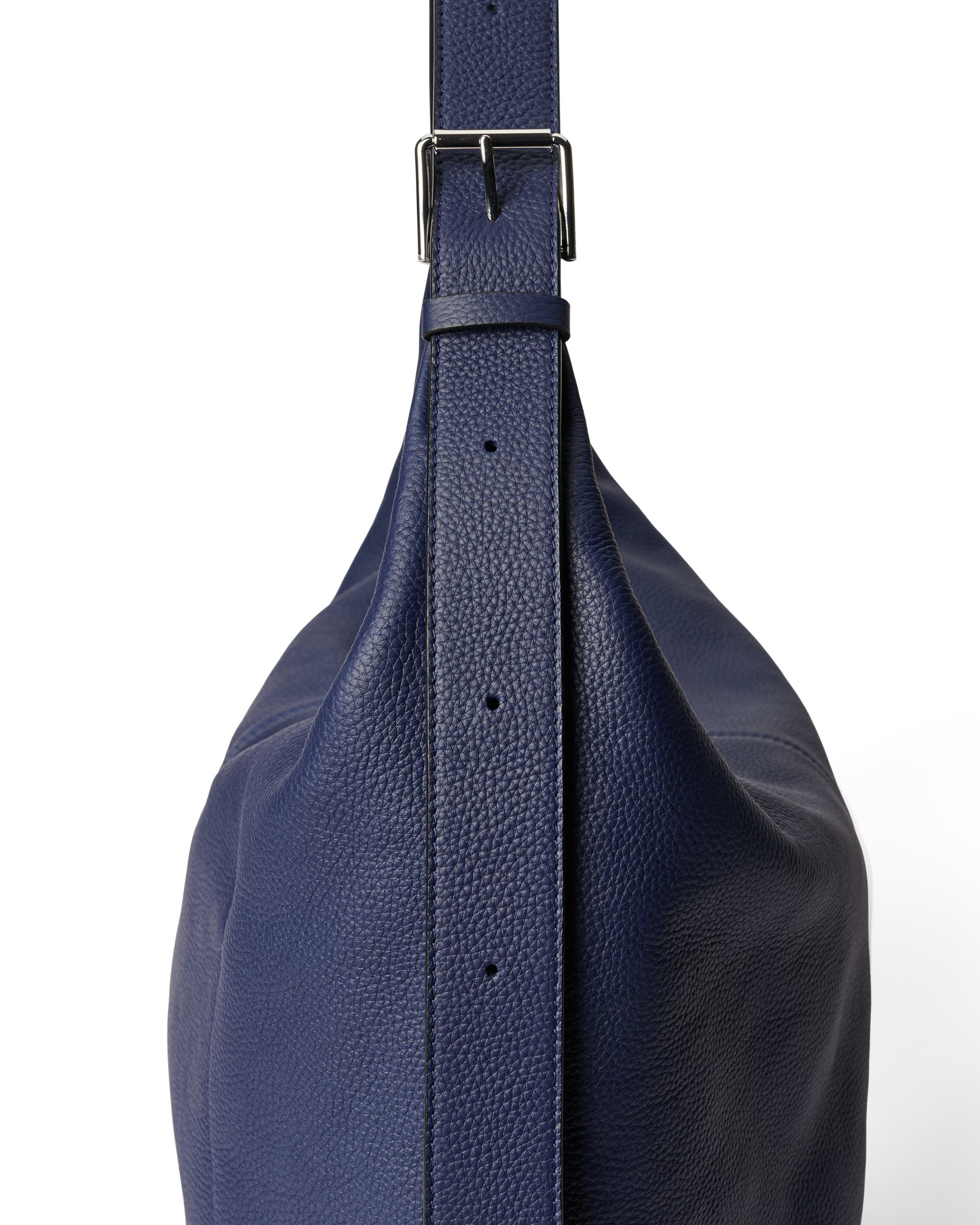 ECCO® Large Soft Pebbled Hobo Leather Shoulder Bag - Blue - Detail-2