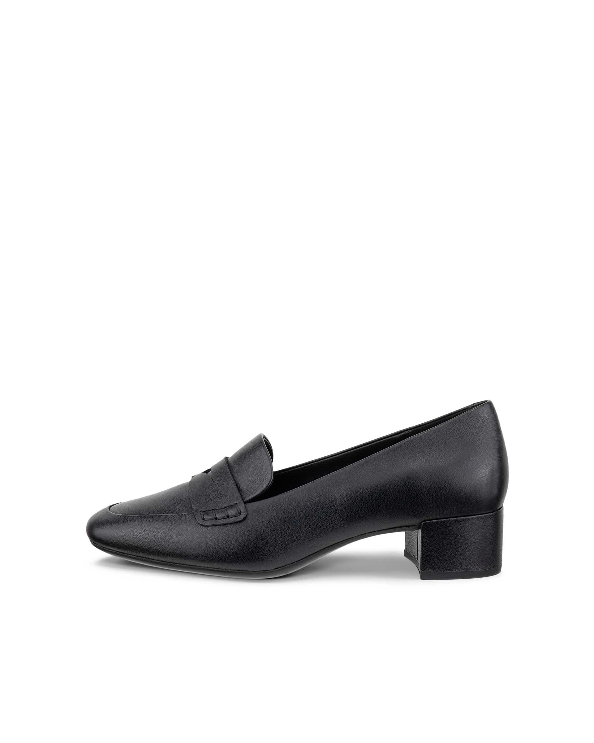 Women's ECCO® LIVA 35 Leather Block-Heeled Loafer - Black - Outside