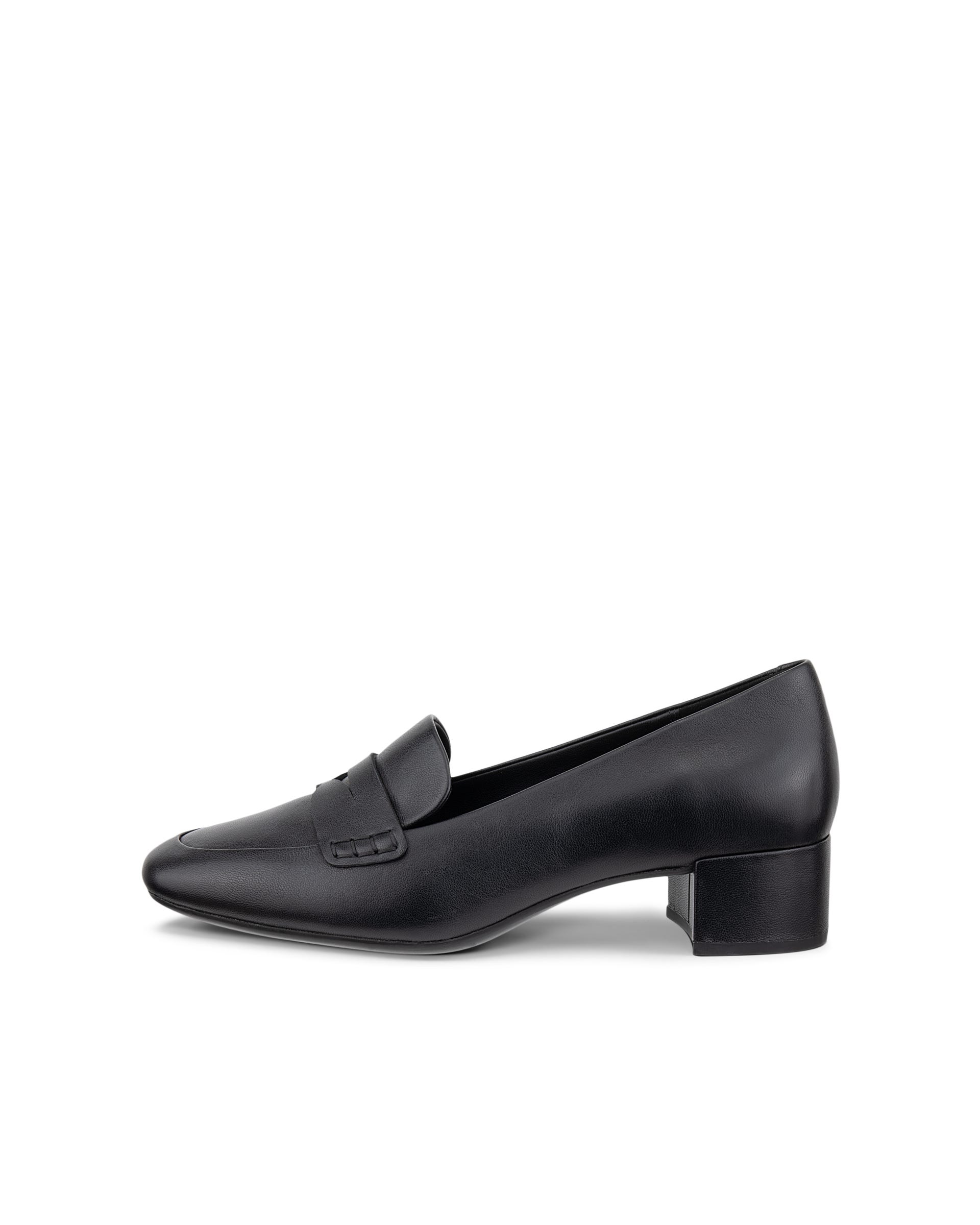 Women's ECCO® LIVA 35 Leather Block-Heeled Loafer - Black - Outside