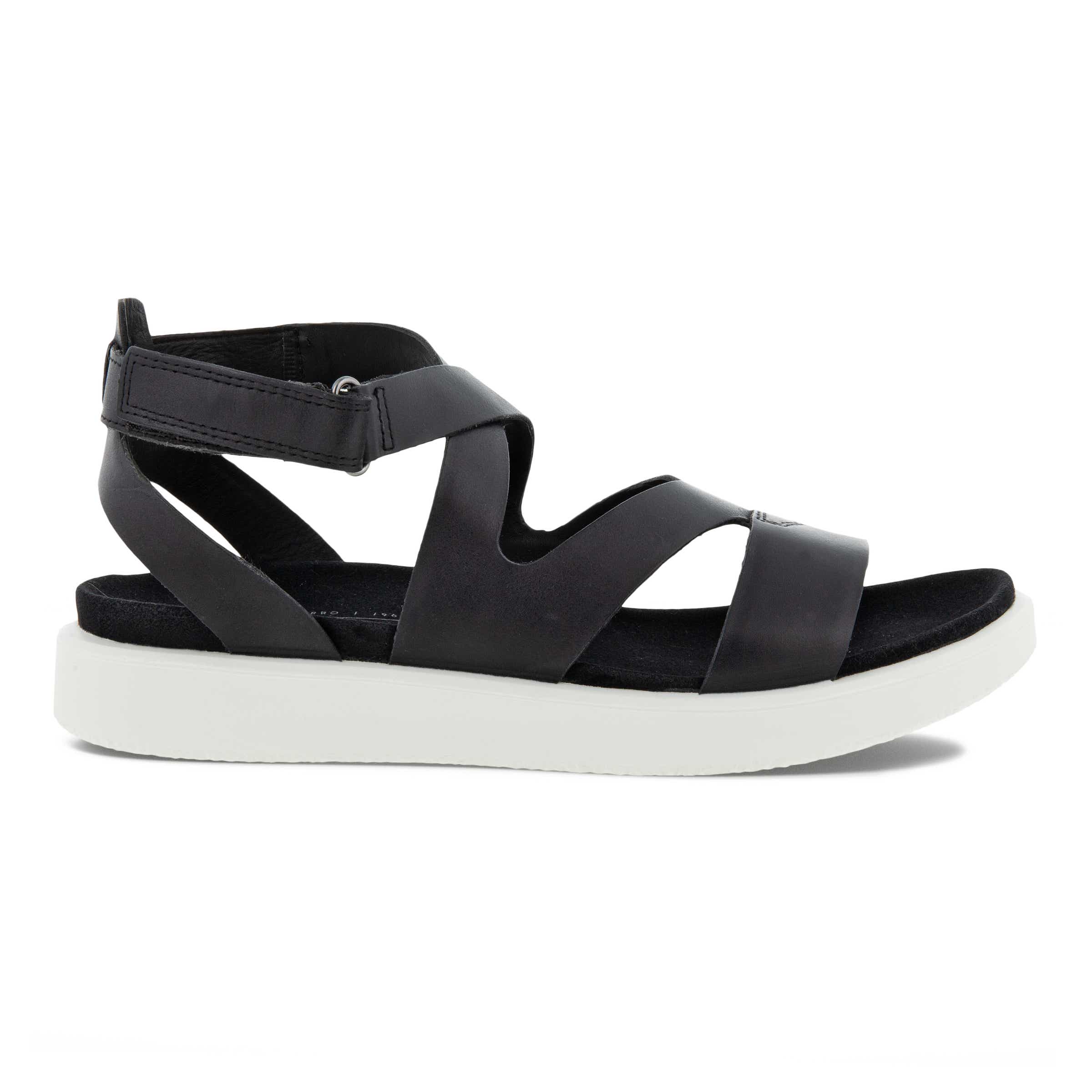 Women's ECCO® Flowt Leather Flat Sandal - Black - Outside