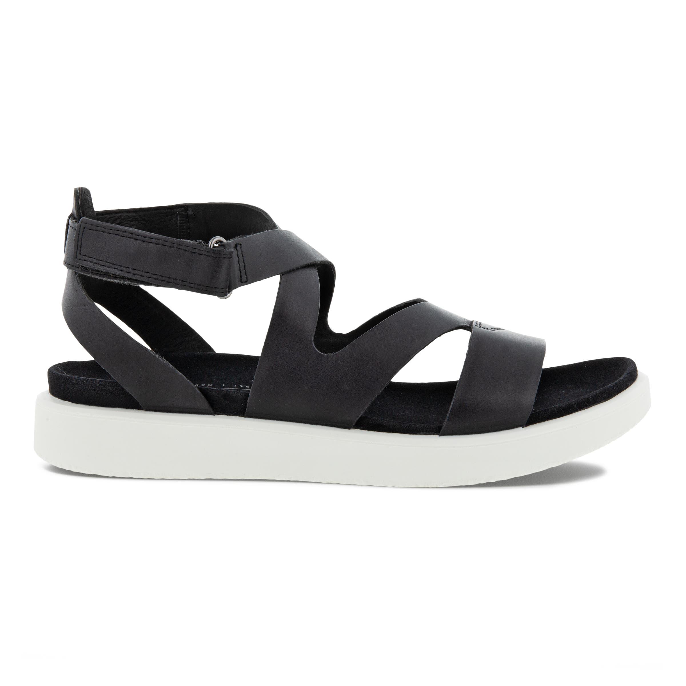 Women's ECCO® Flowt Leather Flat Sandal - Black - Outside