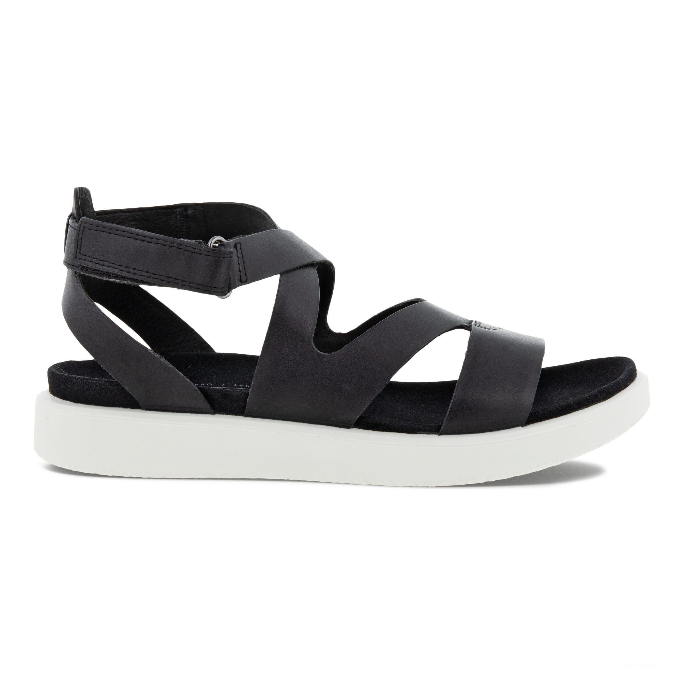 Women's ECCO® Flowt Leather Flat Sandal - Black - Outside