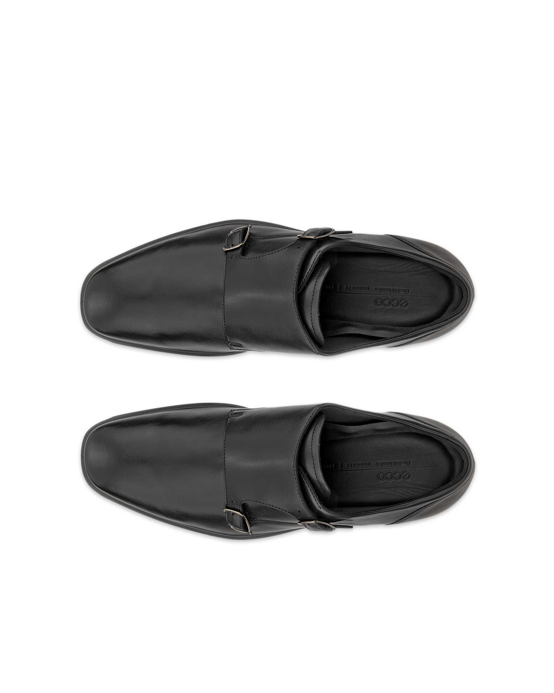 Men's ECCO® Metropole Milan Leather Double Monk Dress Shoe - Black - Top left pair