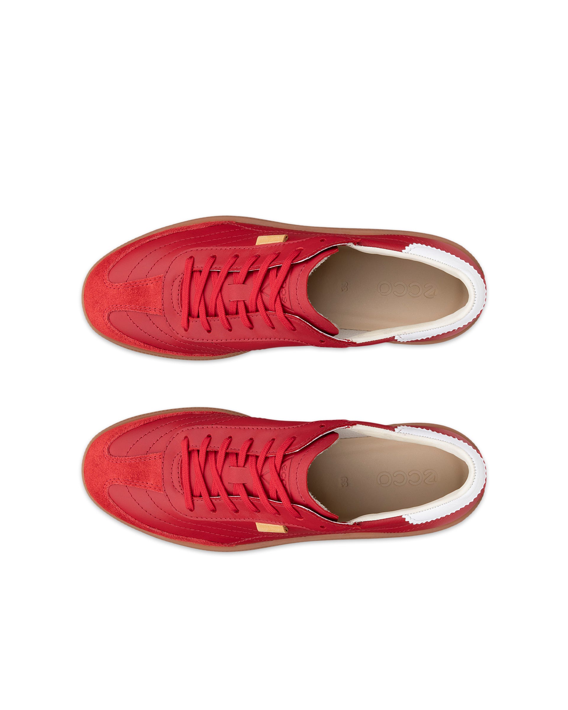 Women's ECCO® Soft 11 Leather Lace-Up Sneaker - Red - Top left pair