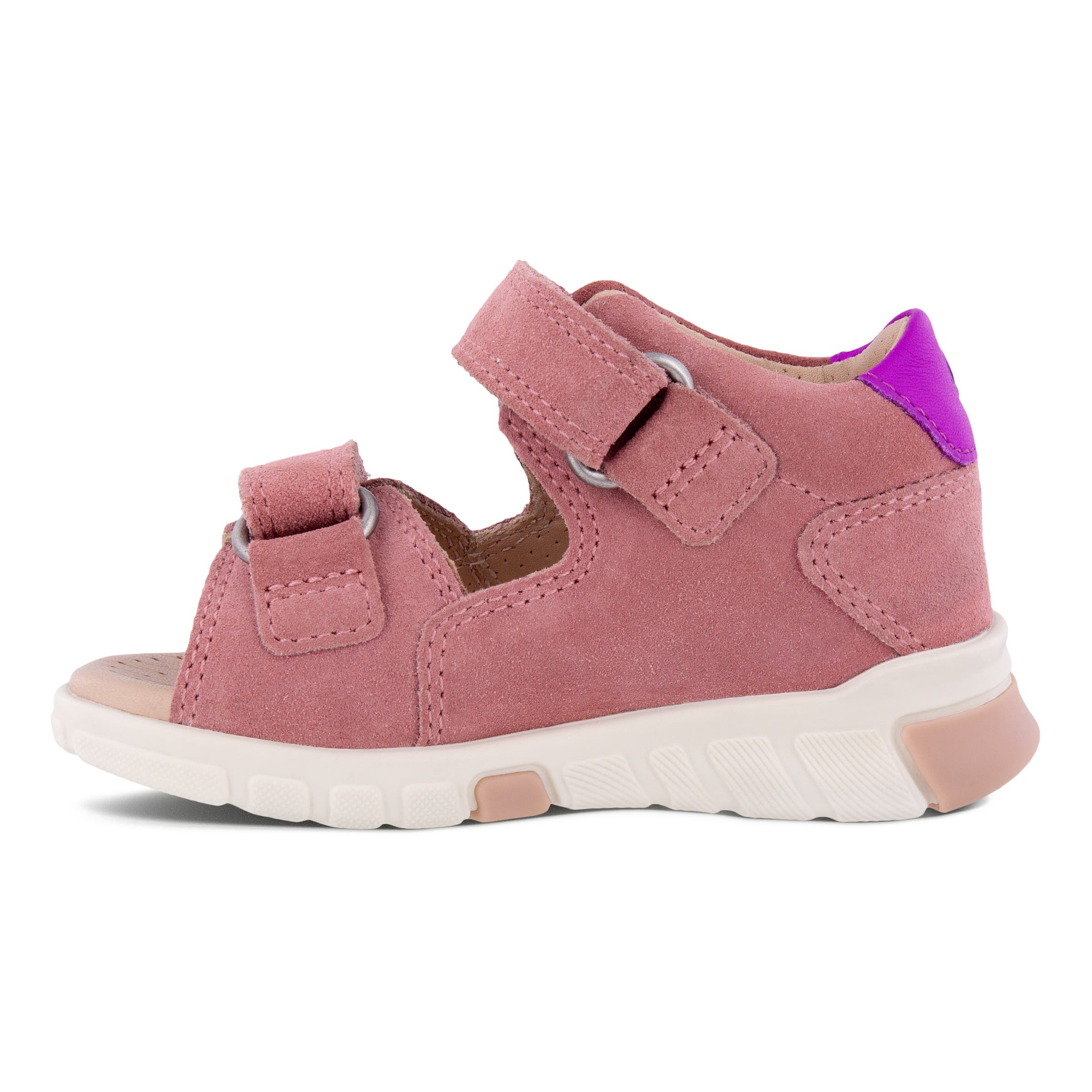 Kids' ECCO® Mini Stride Suede Fisherman Sandal - Pink - Inside