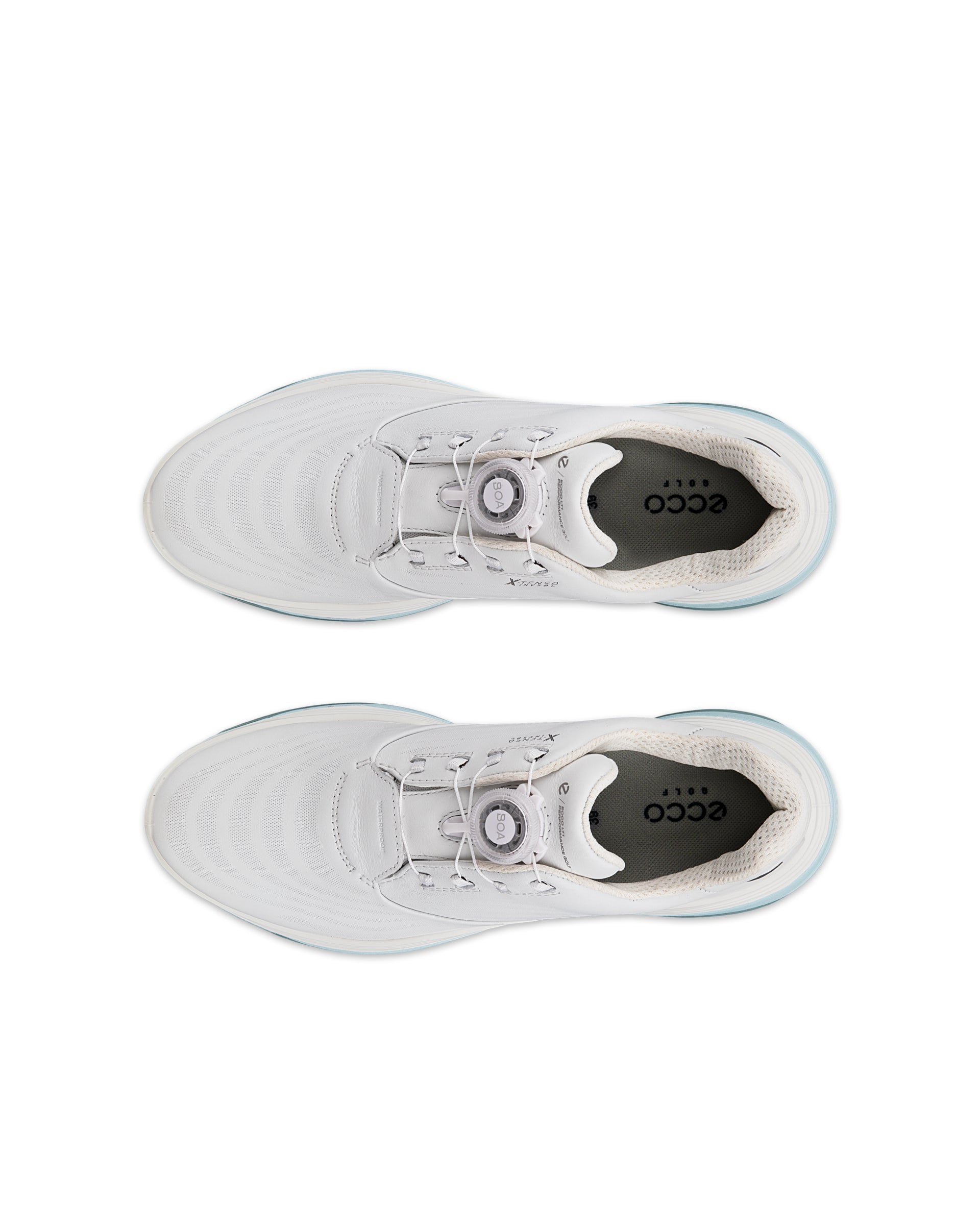 Ženski vodoodporni usnjeni čevlji za golf ECCO® Golf LT1 - Bela - Top left pair
