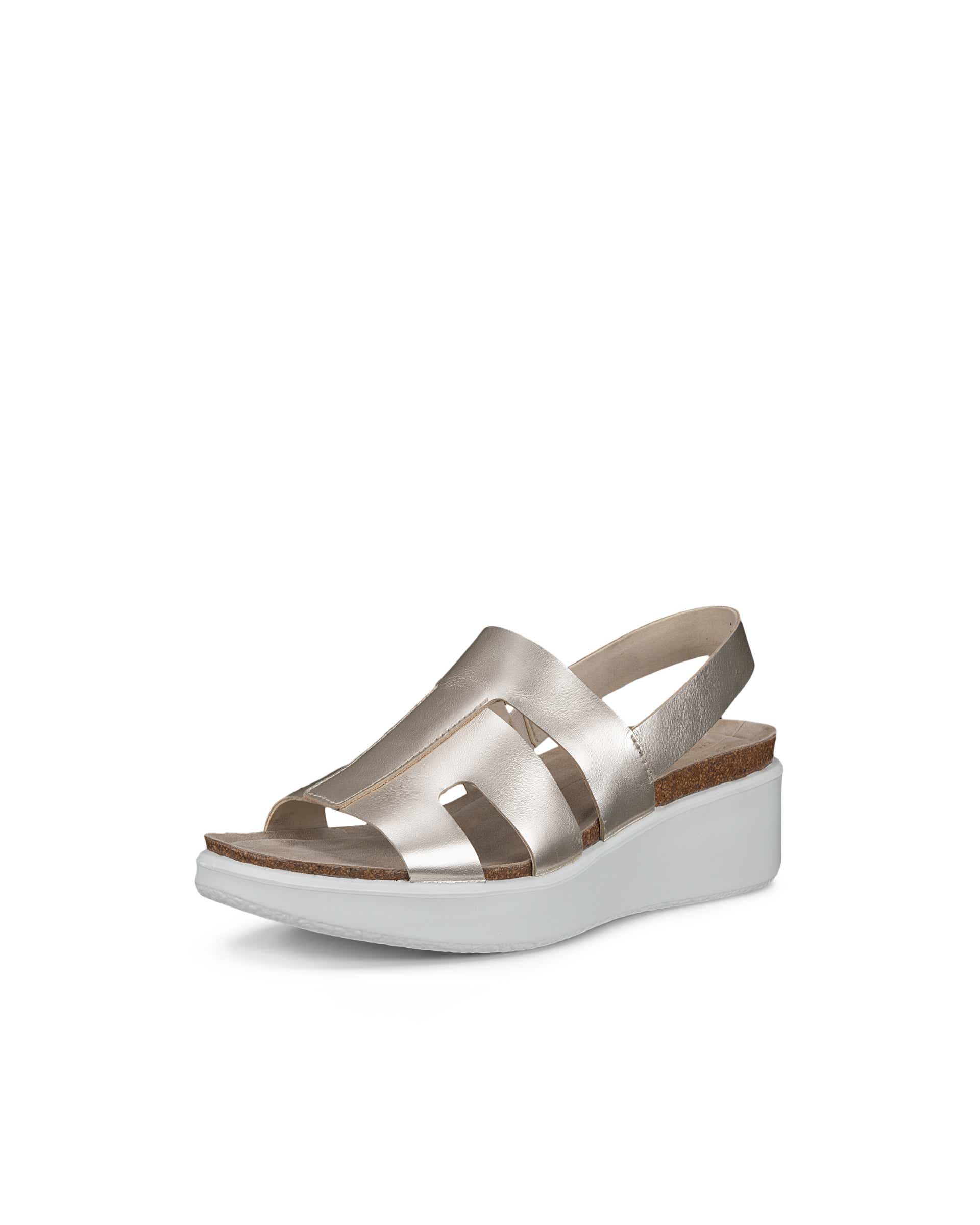 Dámské kožené sandály na korkovém klínku ECCO® Flowt Wedge Cork - Metalická - Main