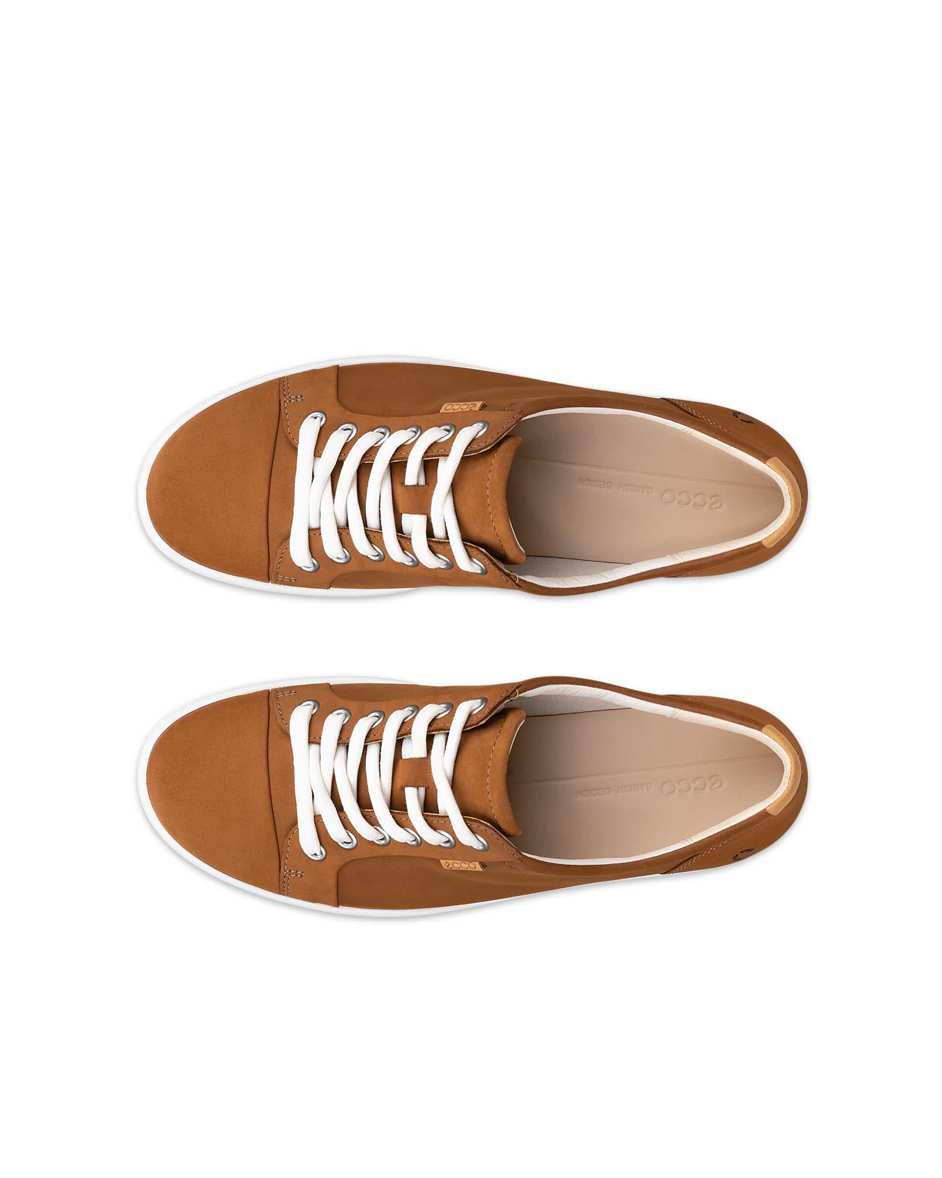 Women's ECCO® Soft 7 Nubuck Lace-Up Sneaker - Brown - Top left pair