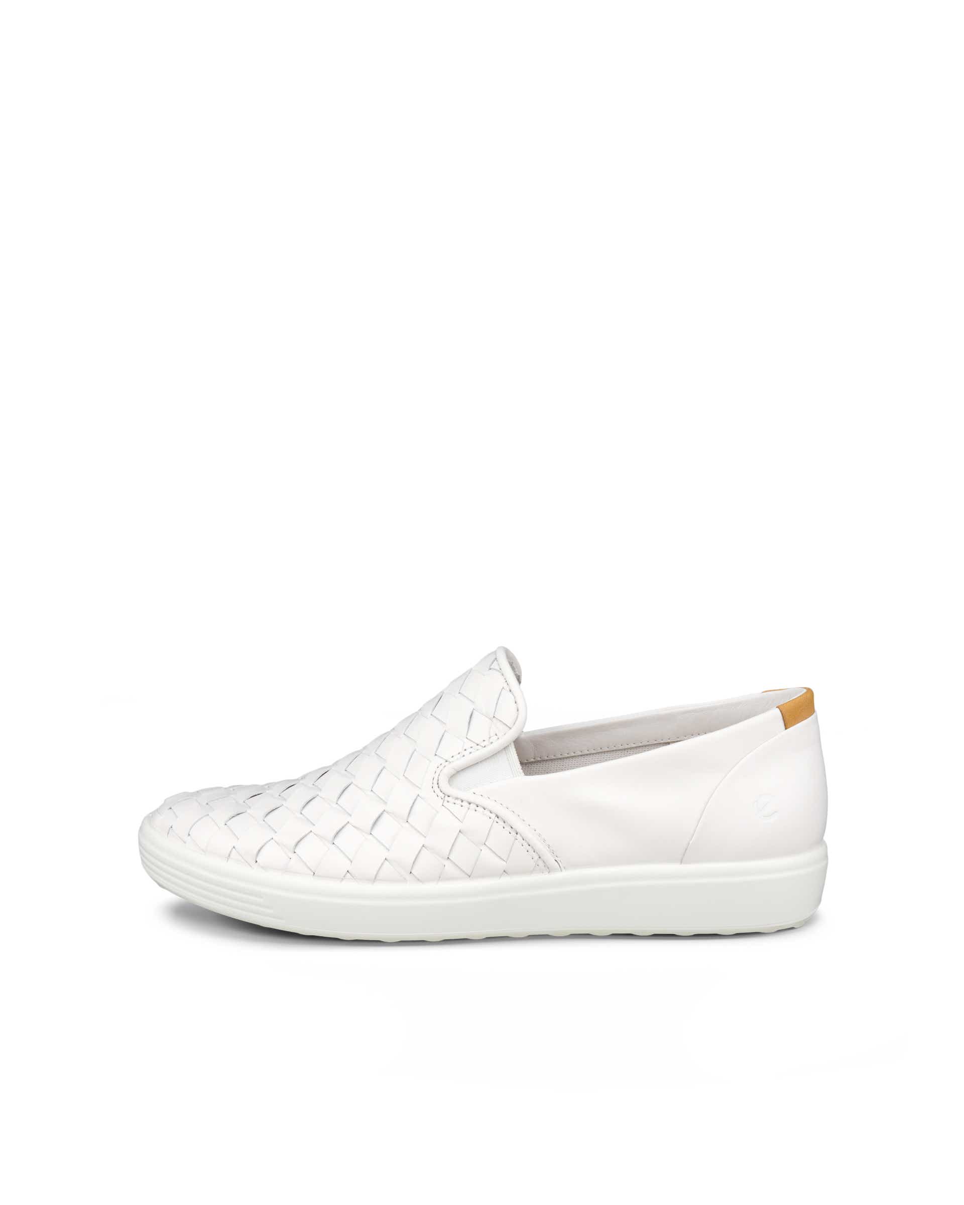 Women's ECCO® Soft 7 Woven Leather Slip-On - White - Outside