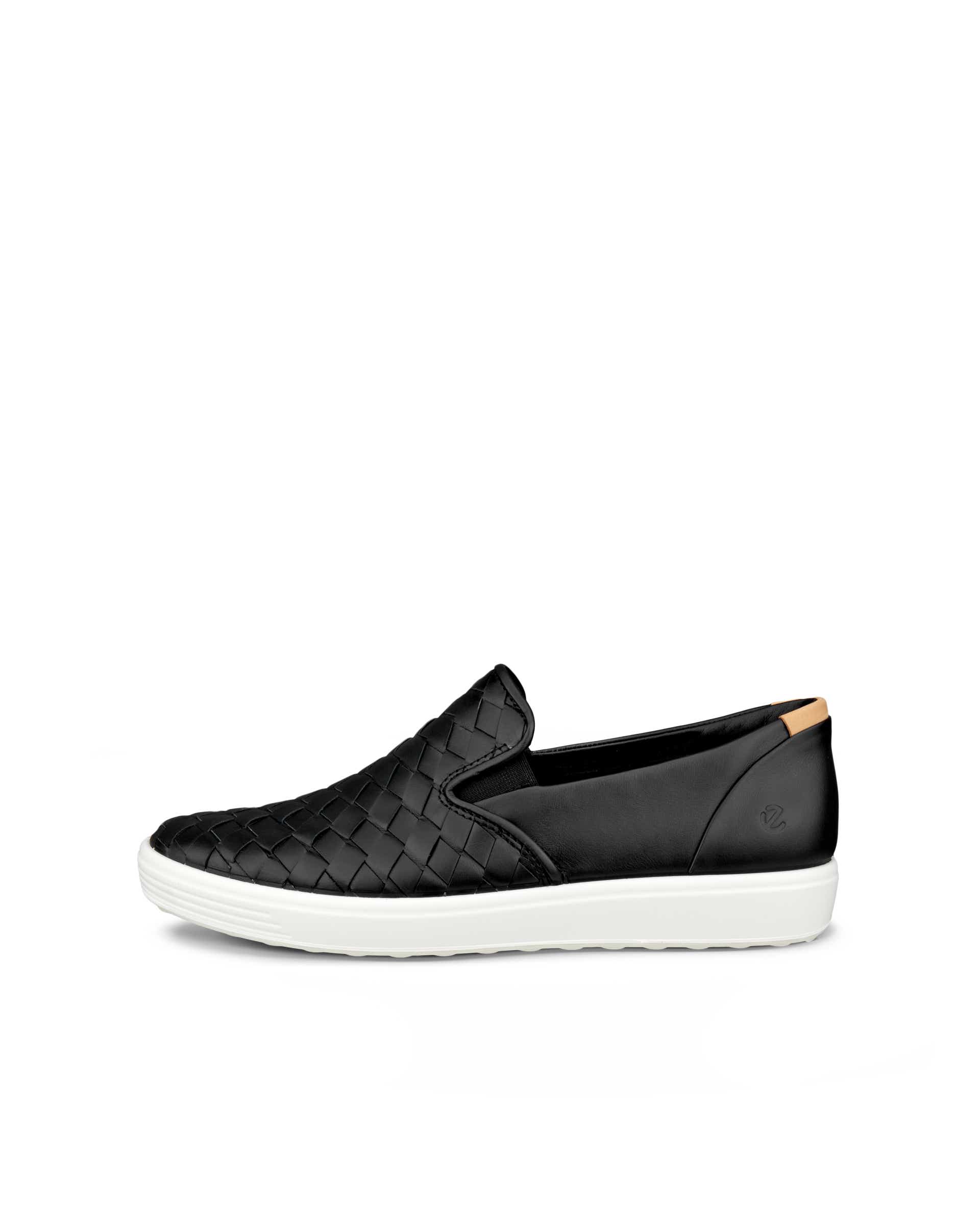 Women's ECCO® Soft 7 Woven Leather Slip-On - Black - Outside