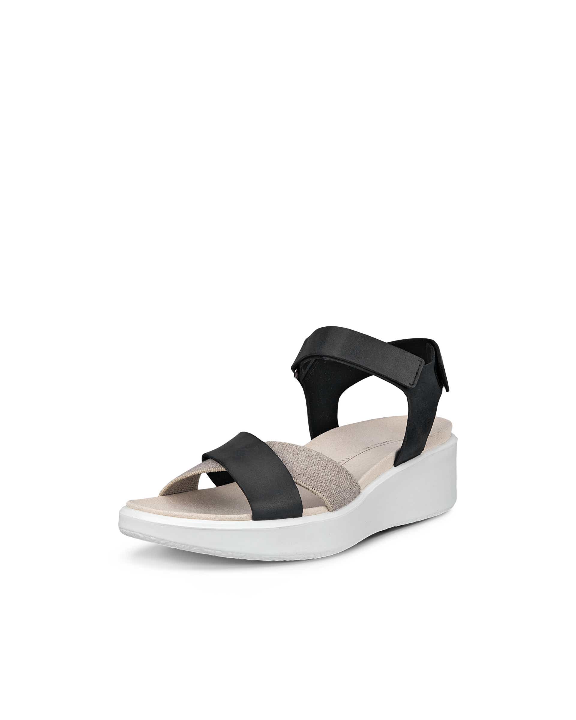 Women's ECCO® Flowt Nubuck Cork-Heeled Wedge Sandal - Black - Main