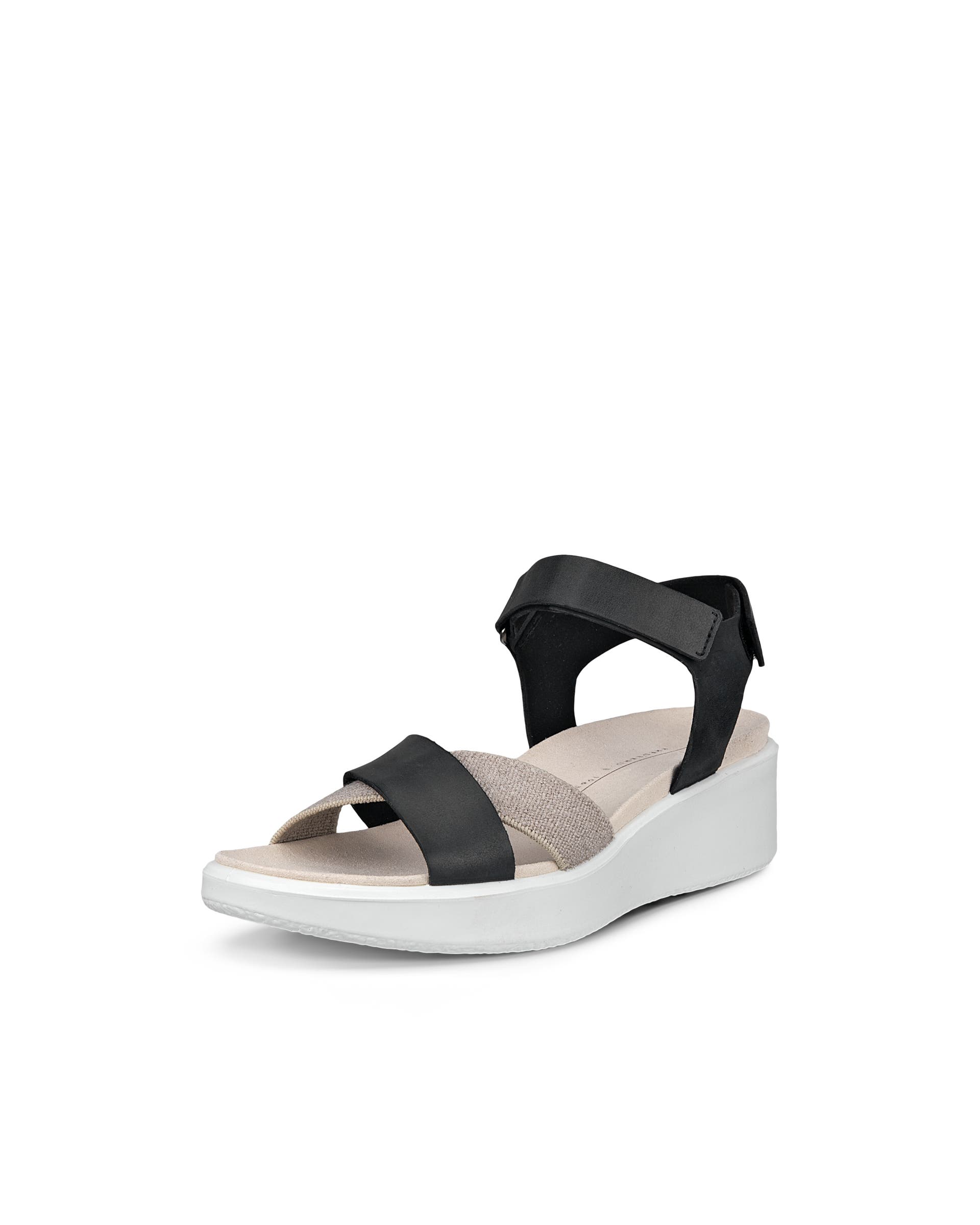 Women's ECCO® Flowt Nubuck Cork-Heeled Wedge Sandal - Black - Main