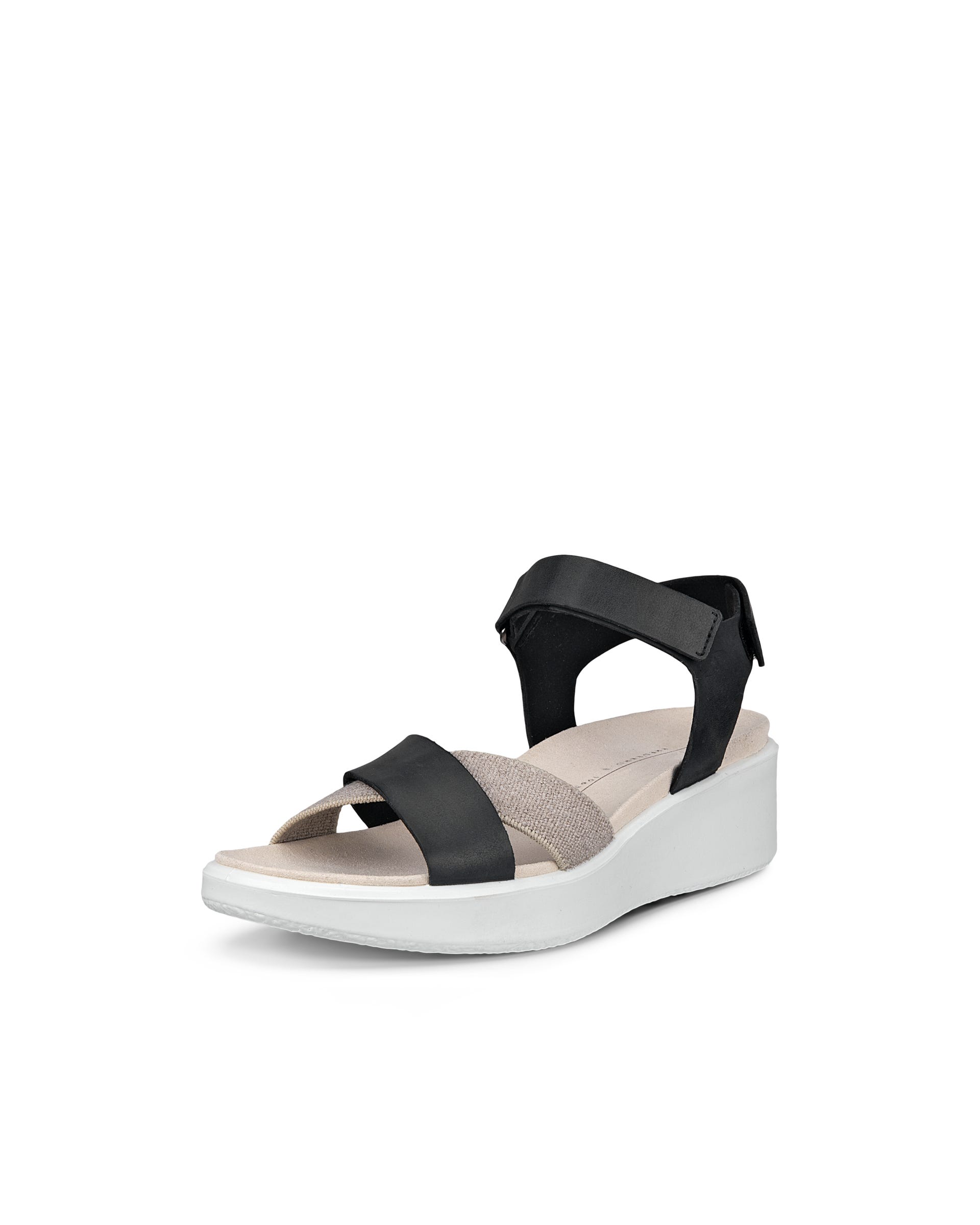 Women's ECCO® Flowt Nubuck Cork-Heeled Wedge Sandal - Black - Main