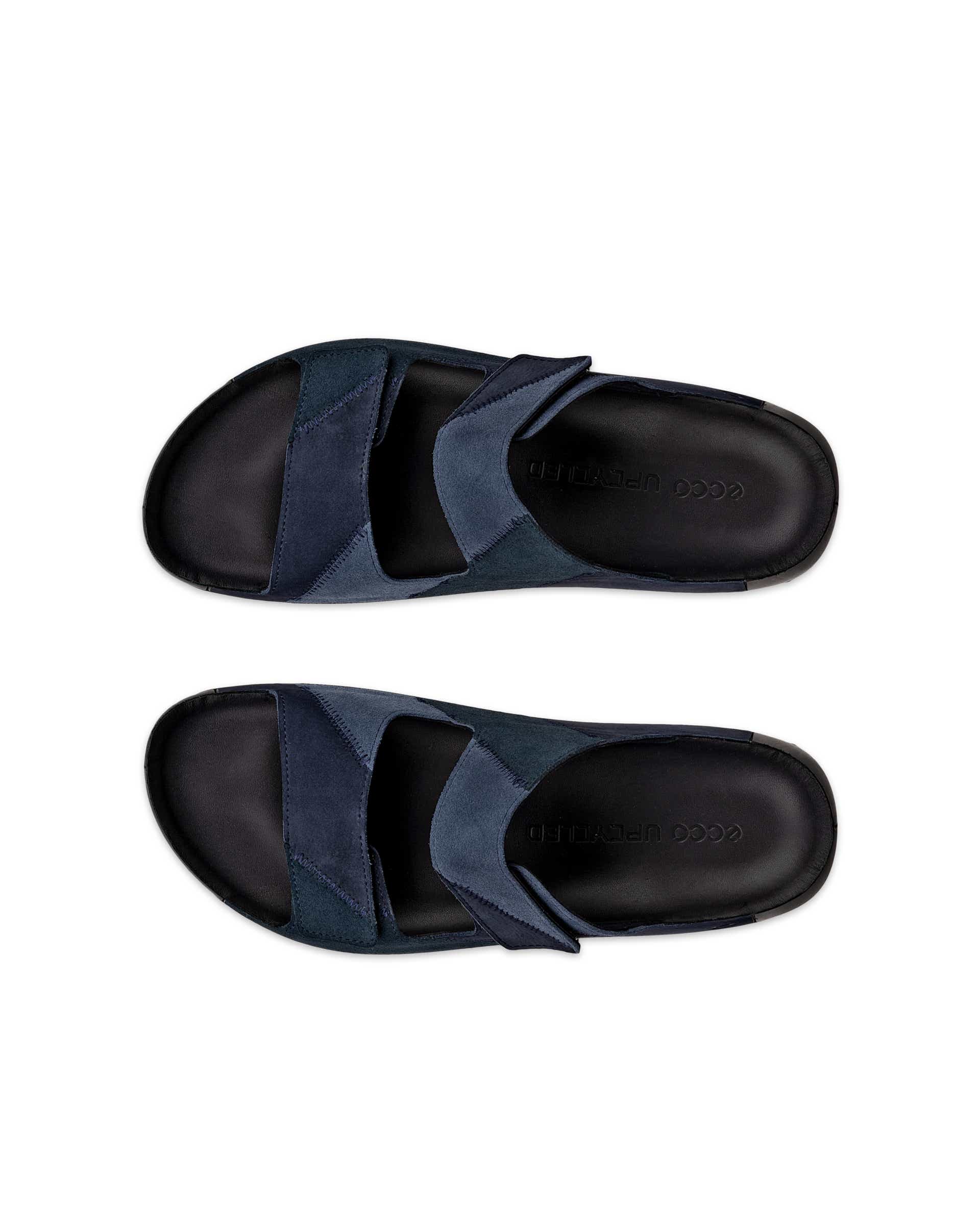 ECCO Cozmo Upcycle Slide メンズ レザー2ストラップサンダル - ブルー - Top left pair