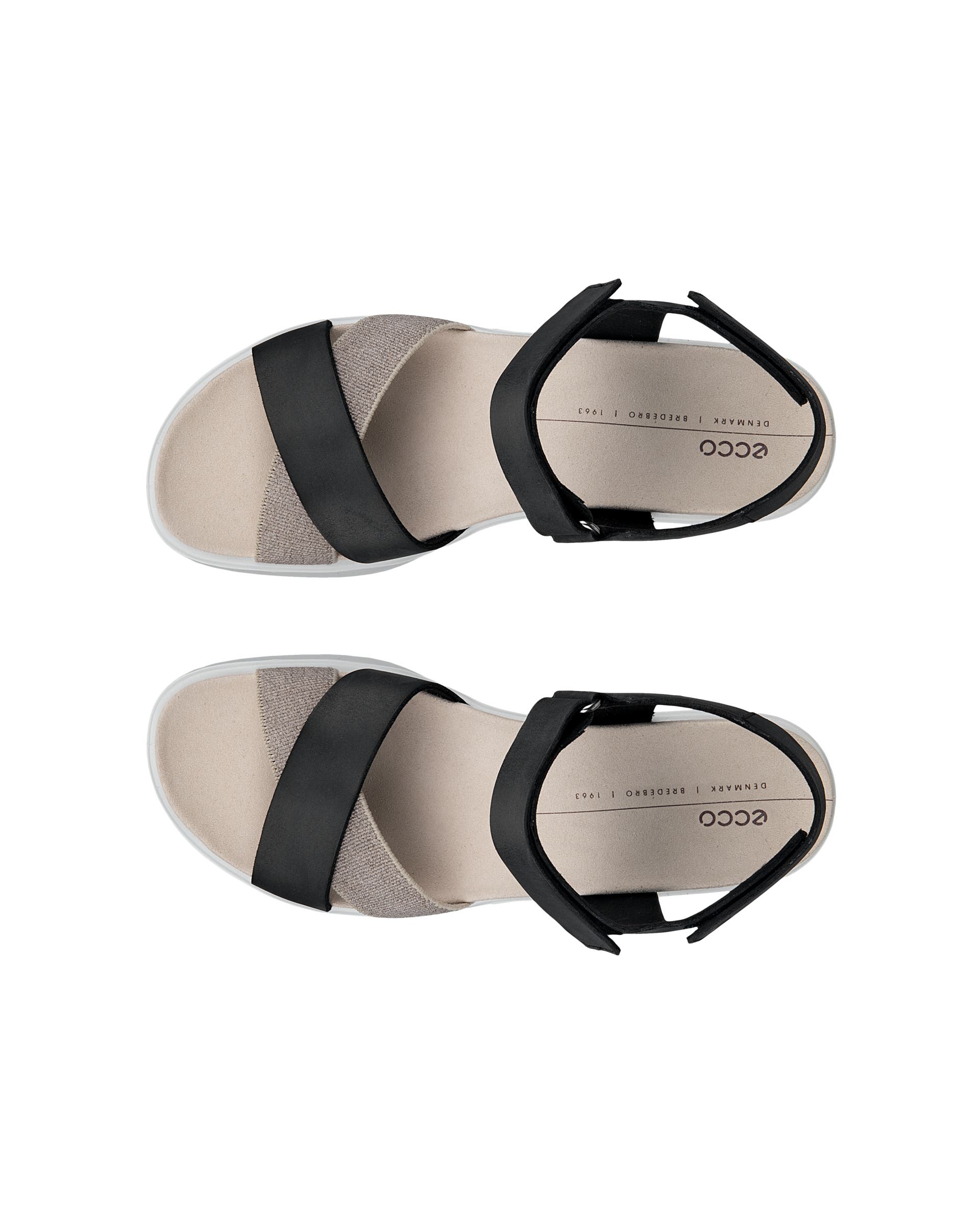 Women's ECCO® Flowt Nubuck Cork-Heeled Wedge Sandal - Black - Top left pair