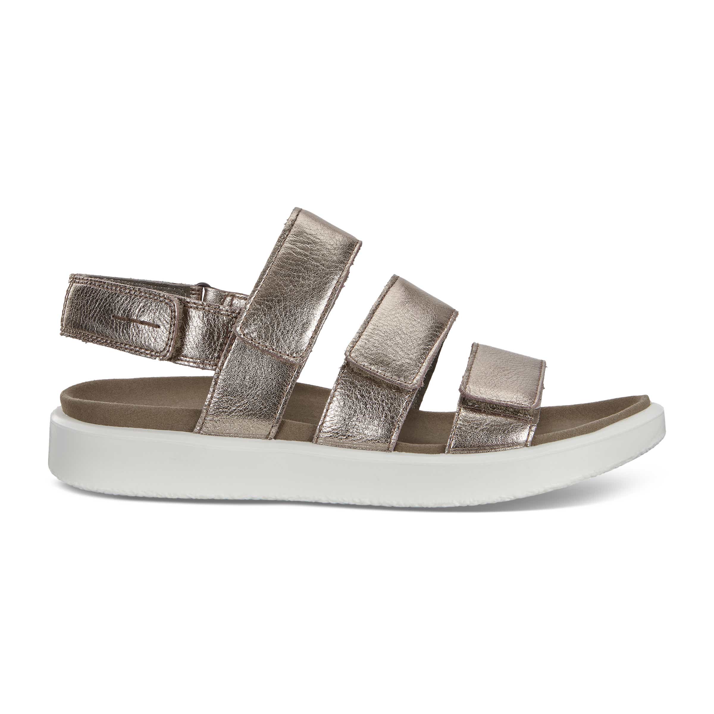 Women's ECCO® Flowt Leather Flat Sandal - Grey - Outside