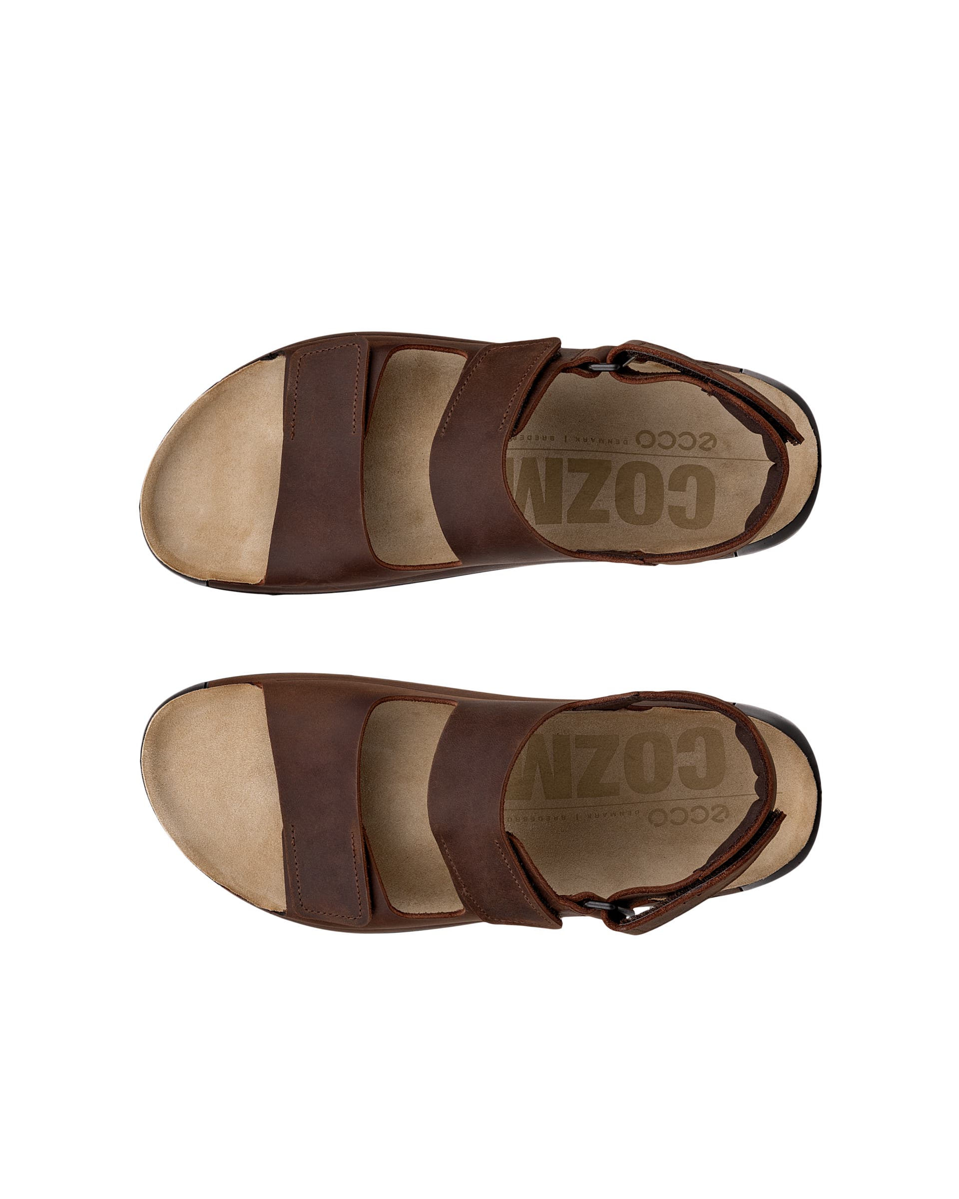 Men's ECCO® Cozmo Nubuck Two Strap Sandal - Brown - Top left pair