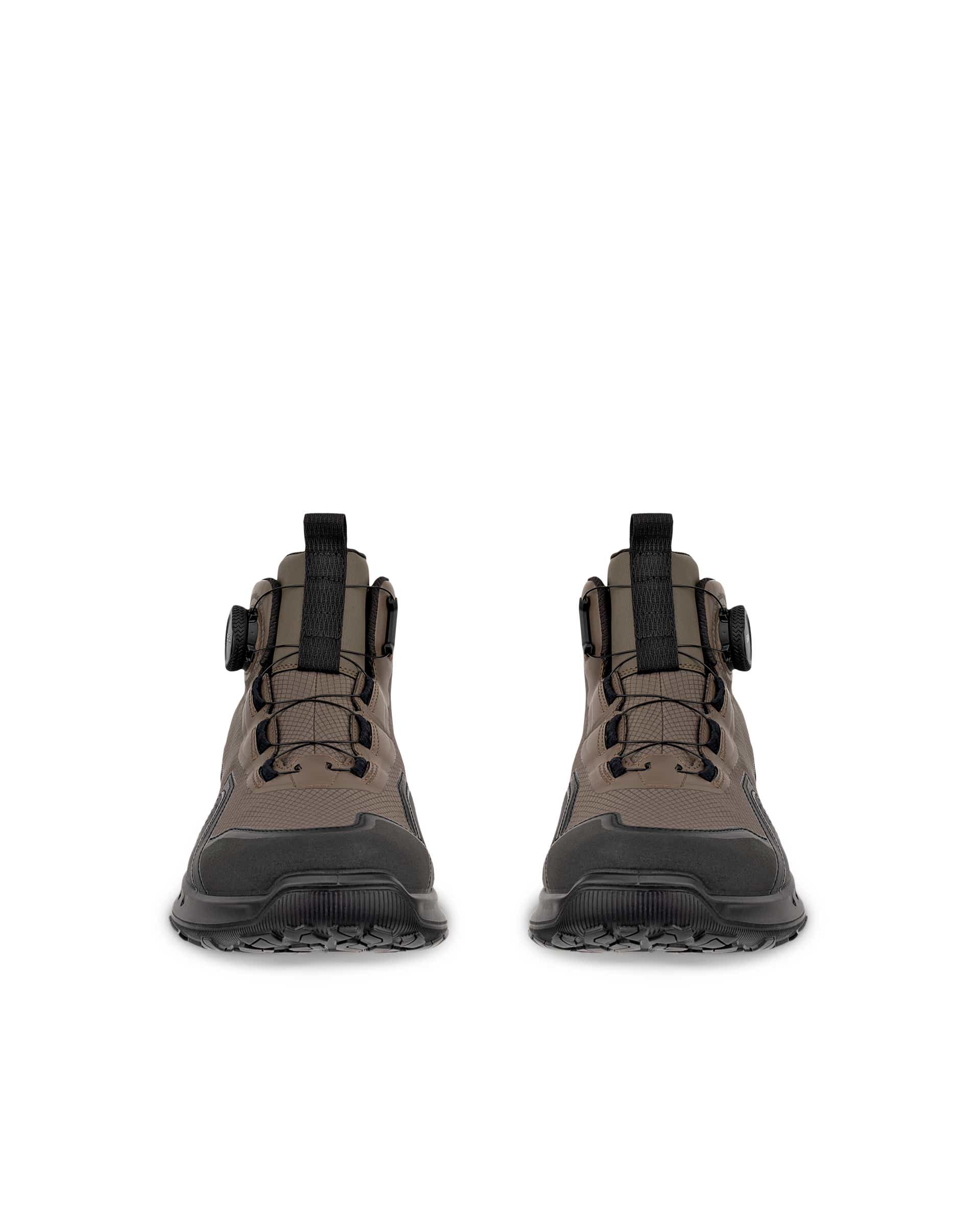 Men's ECCO® ULT-TRN Textile Waterproof Mid-Cut Boa Sneaker Boot - Brown - Front pair