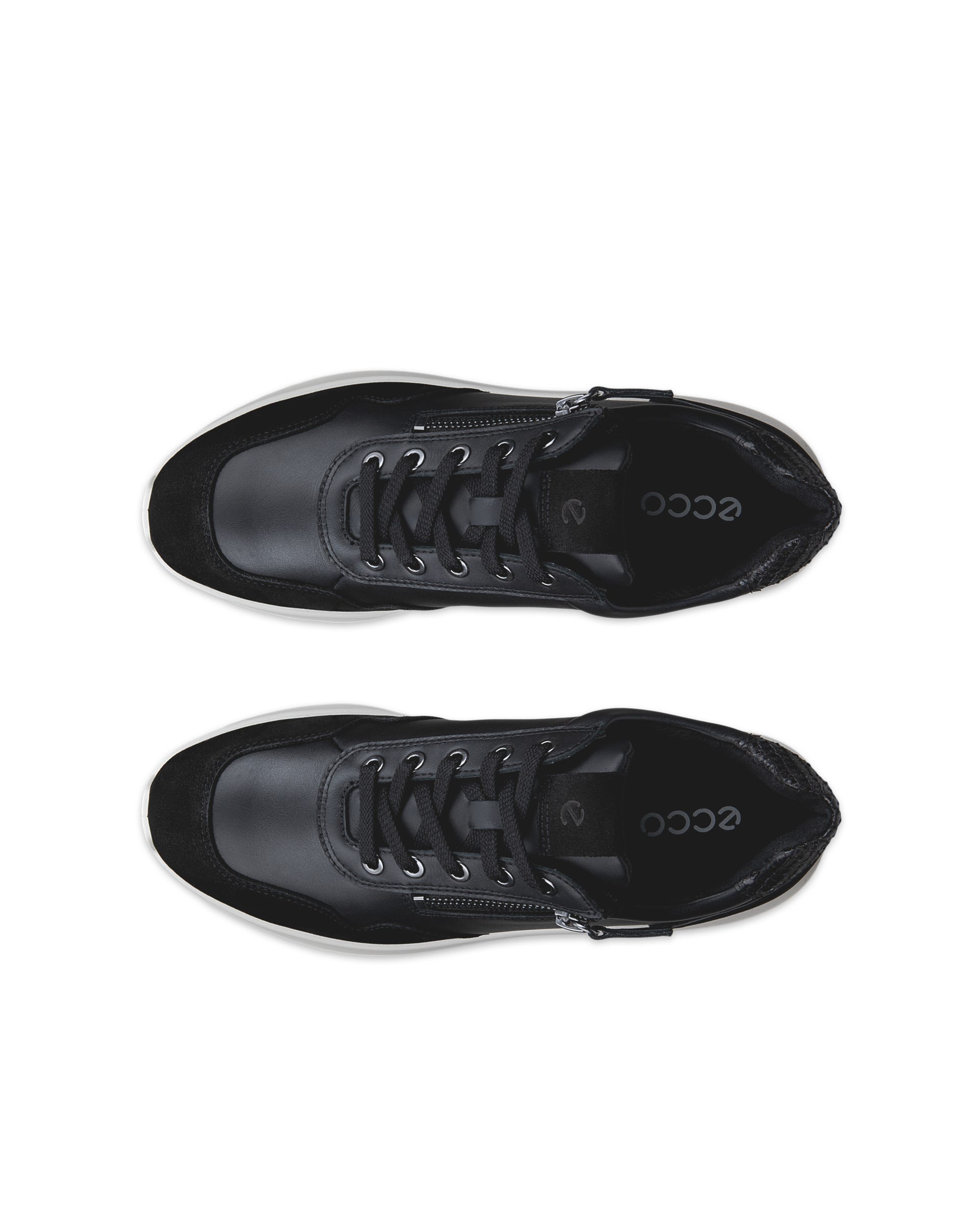 Women's ECCO® VALERIE Leather Trainer - Black - Top left pair