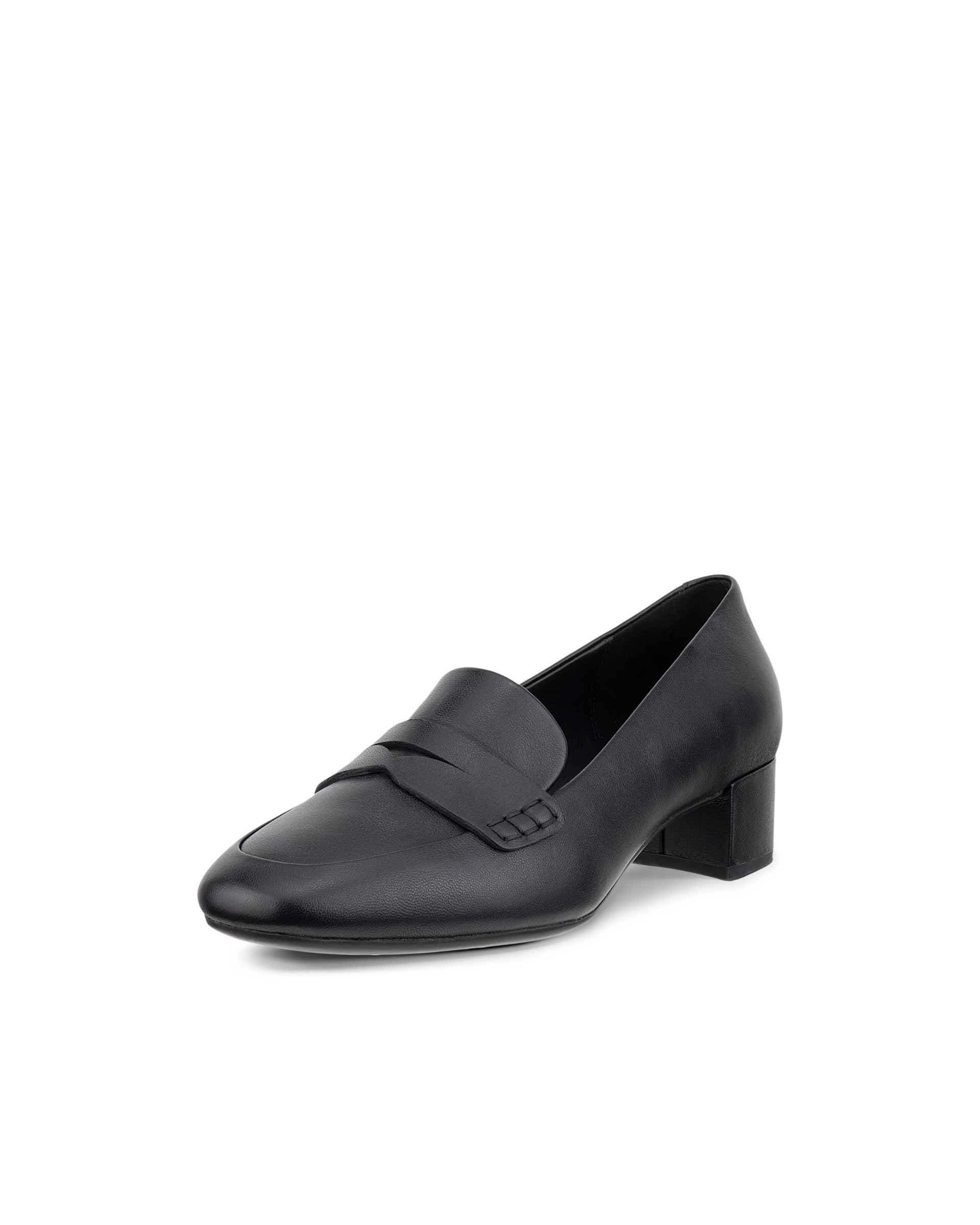 Women's ECCO® LIVA 35 Leather Block-Heeled Loafer - Black - Main
