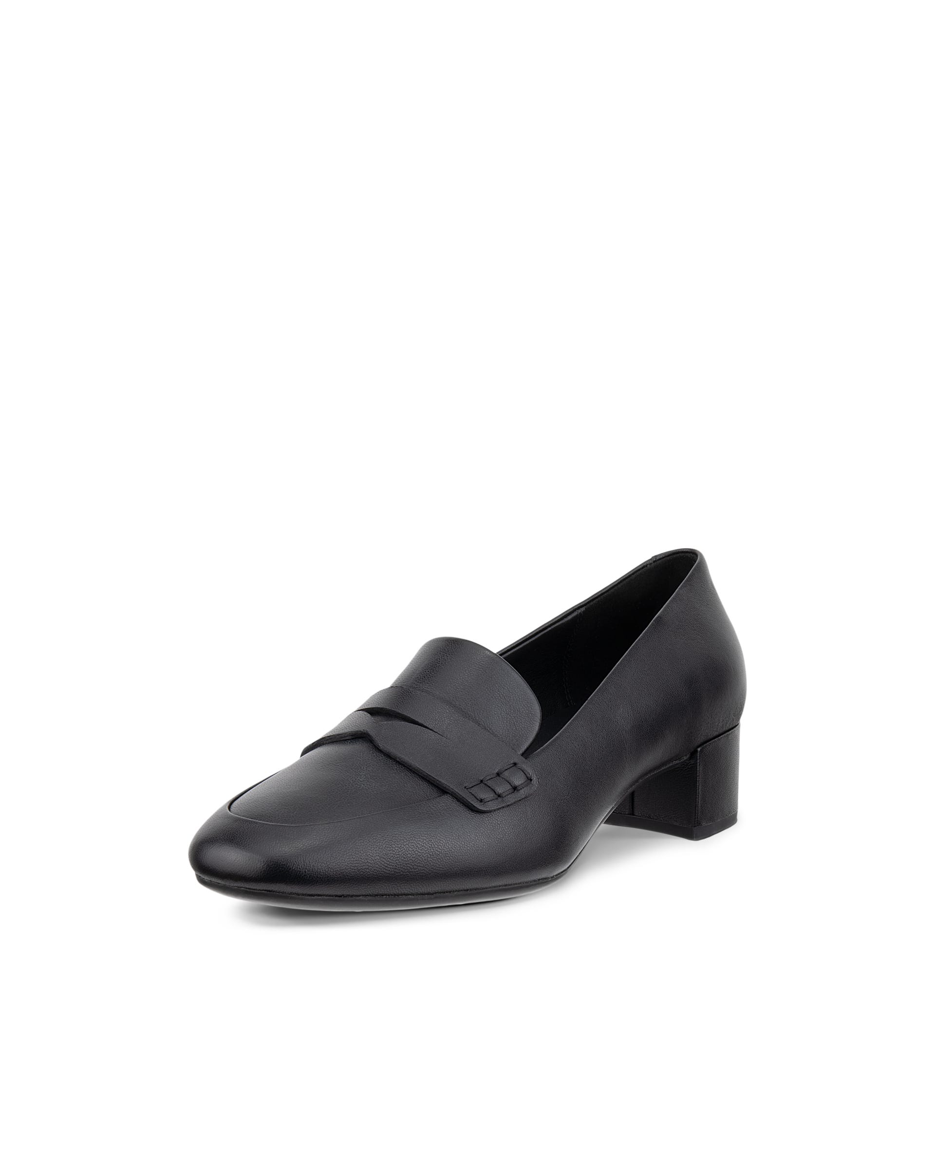 Women's ECCO® LIVA 35 Leather Block-Heeled Loafer - Black - Outside