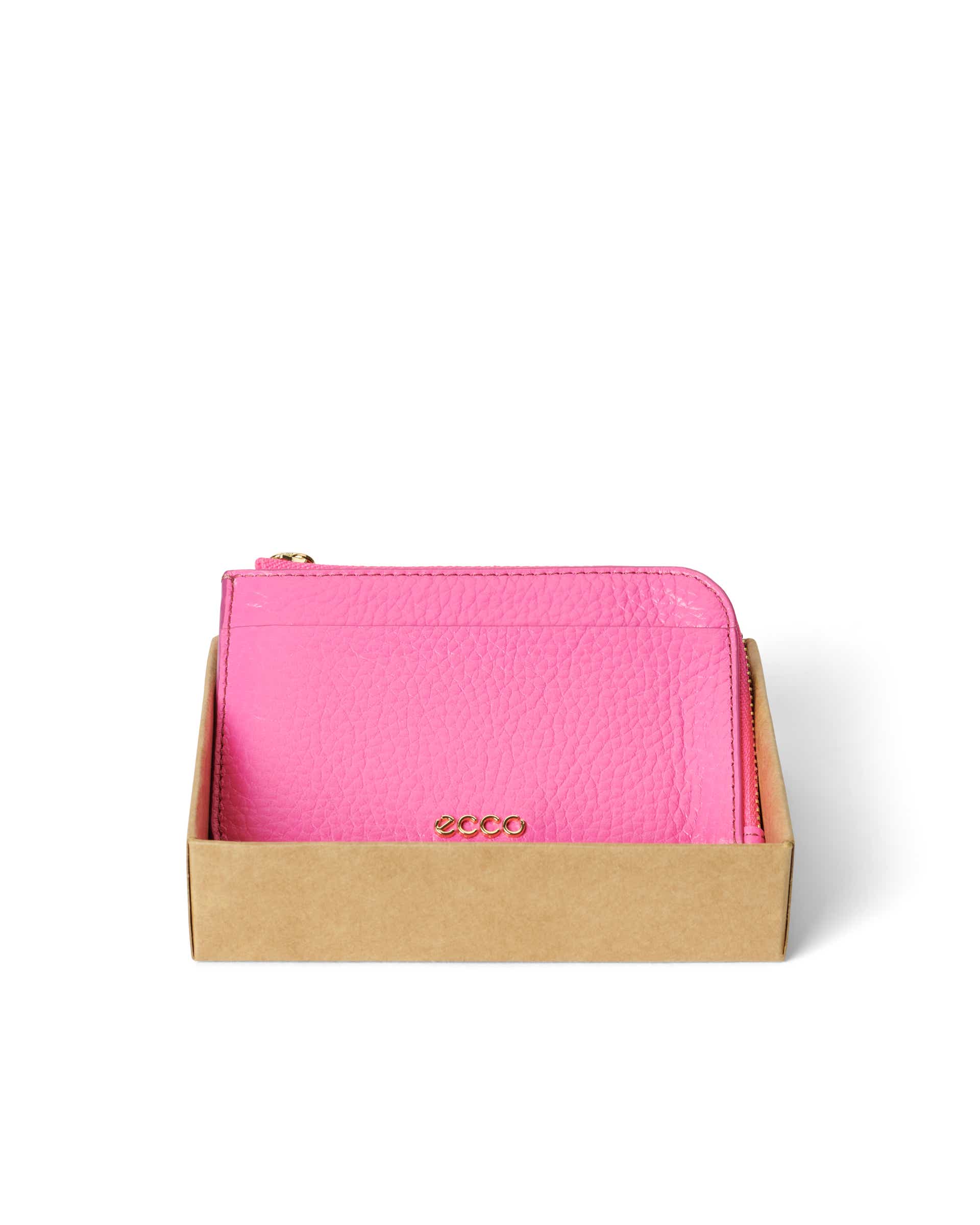 Porte-cartes zippé en cuir grainé ECCO® - Rose - Detail-1