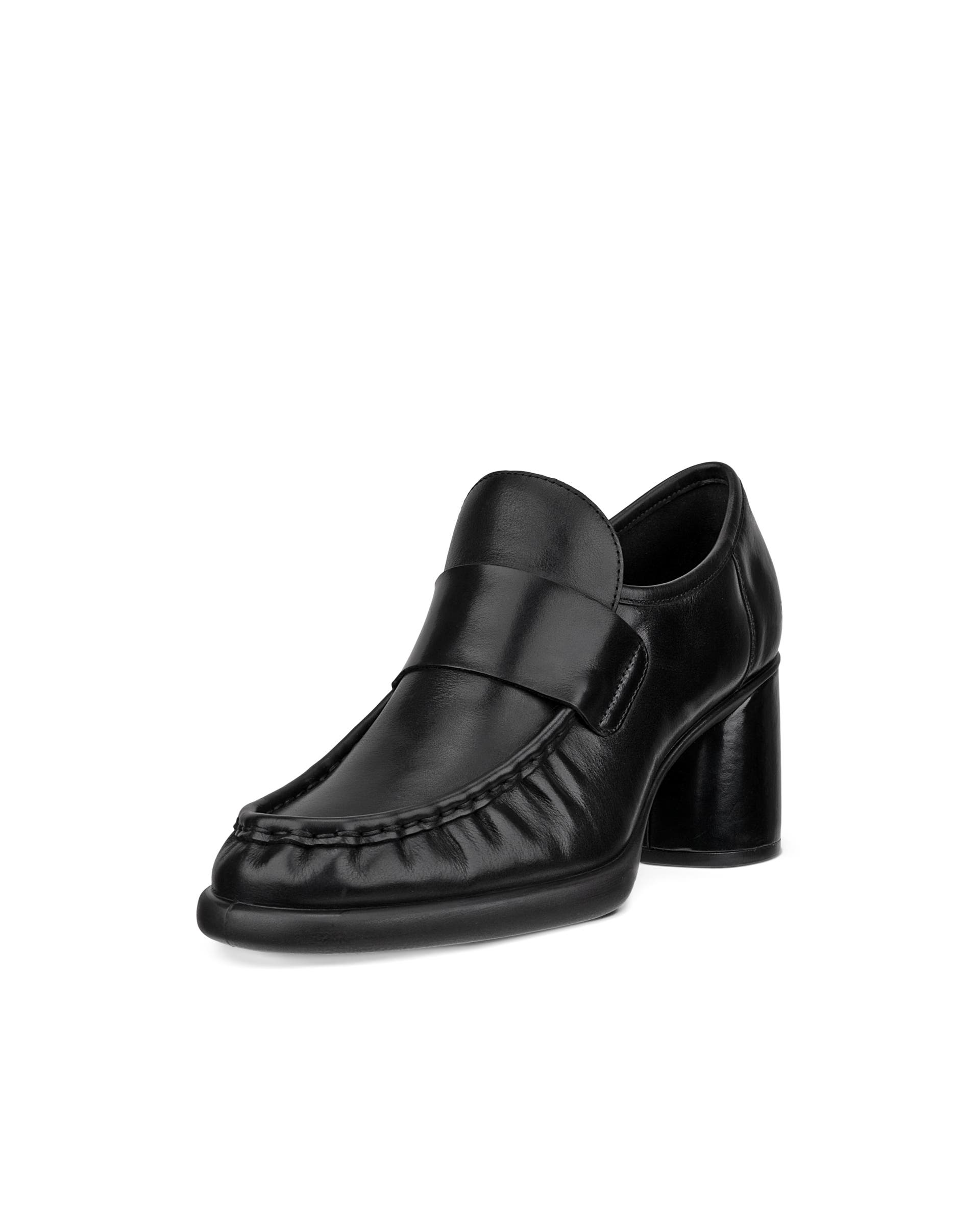 Women's ECCO® Sculpted LX 55 Leather Block-Heeled Loafer - Black - Main