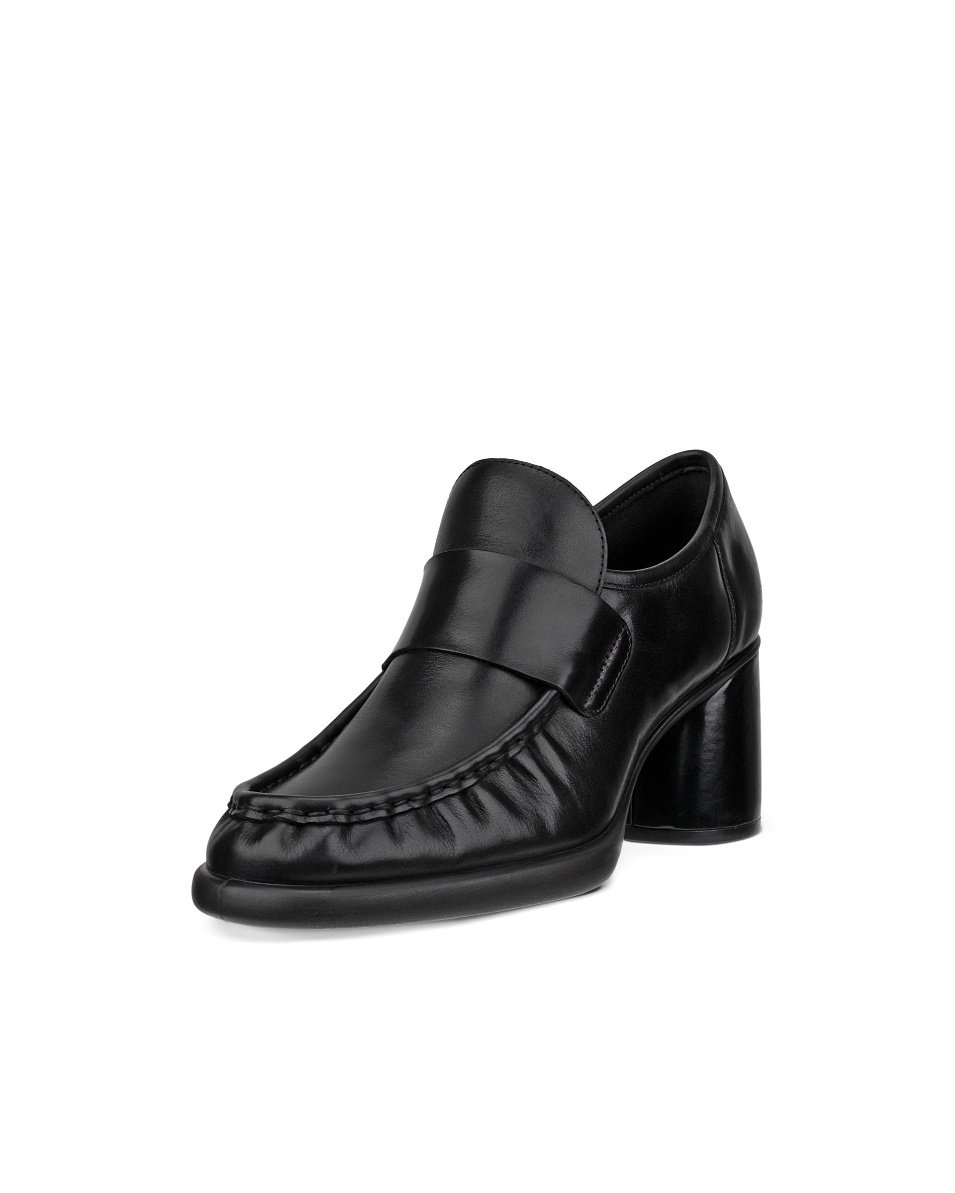 Women's ECCO® Sculpted LX 55 Leather Block-Heeled Loafer - Black - Main