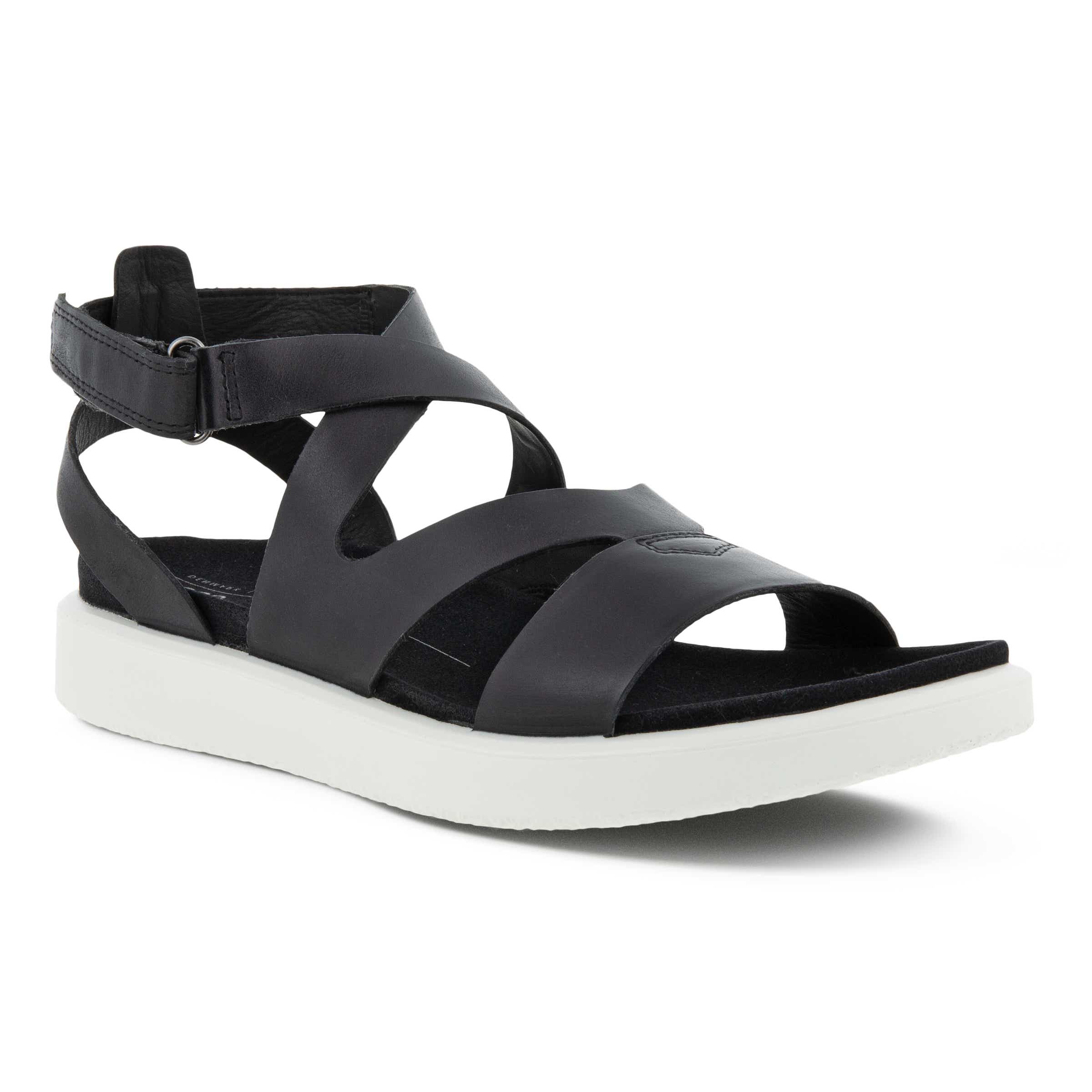 Women's ECCO® Flowt Leather Flat Sandal - Black - Main