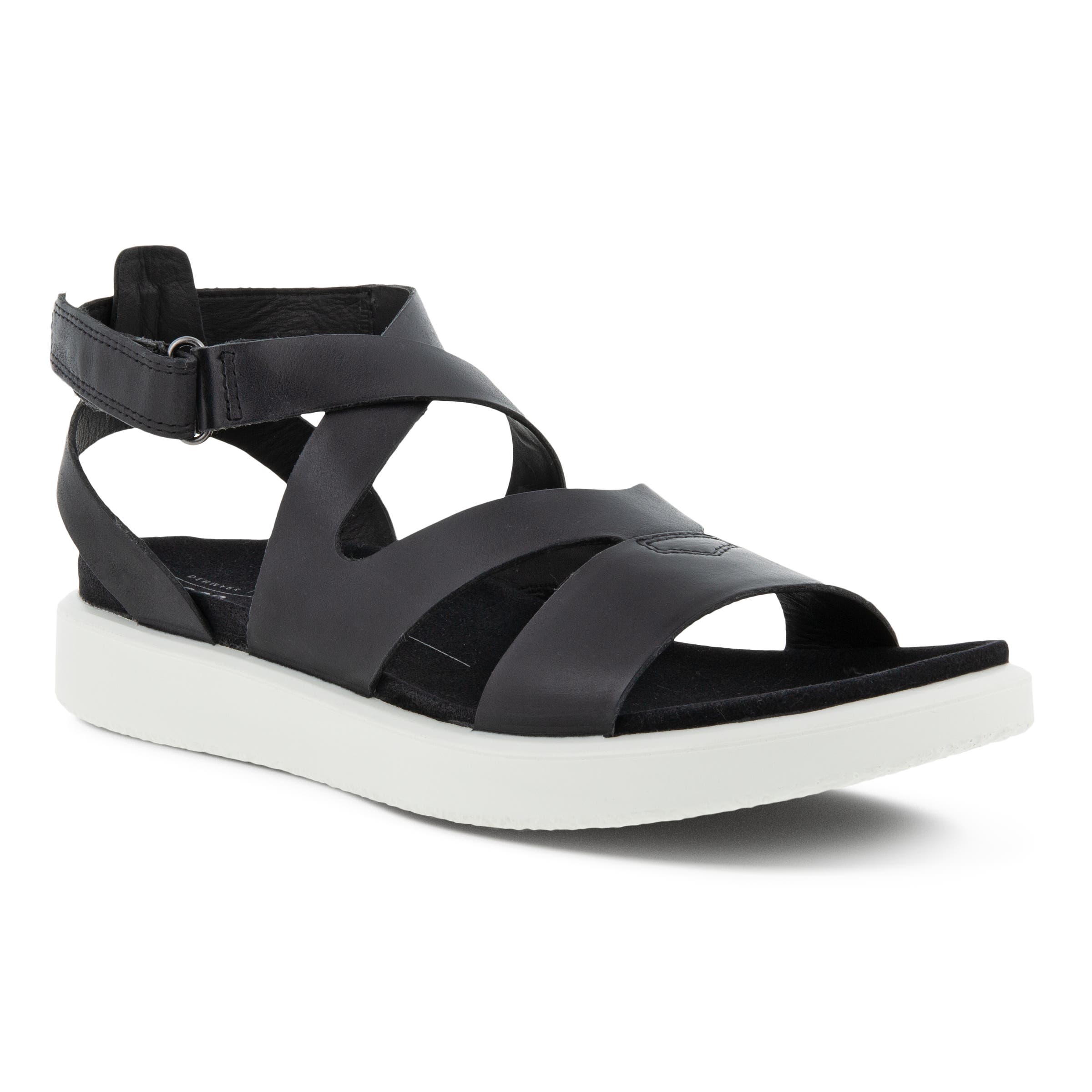 Women's ECCO® Flowt Leather Flat Sandal - Black - Main