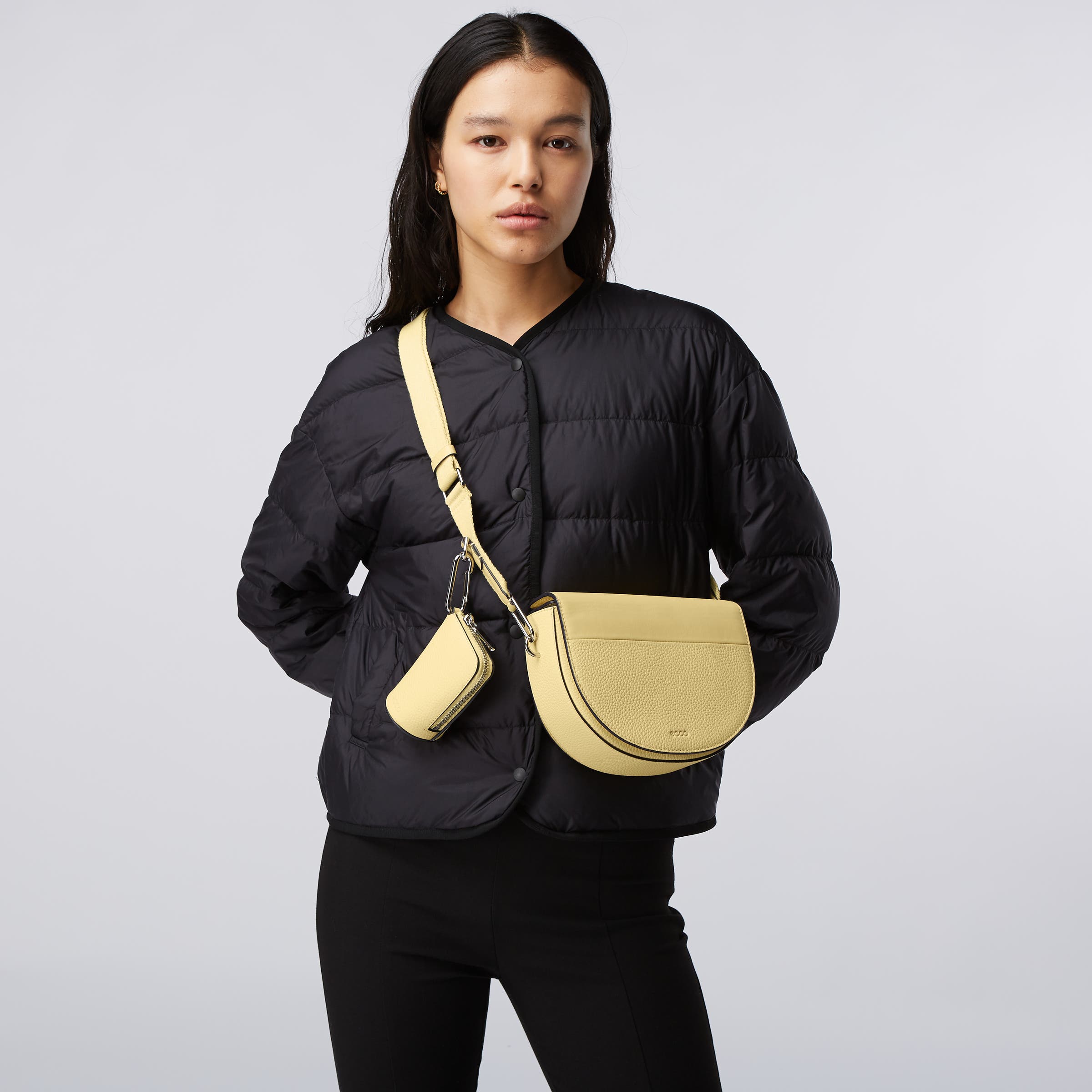 ECCO® Textureblock Leather Saddle Bag - Yellow - Modelshot-1