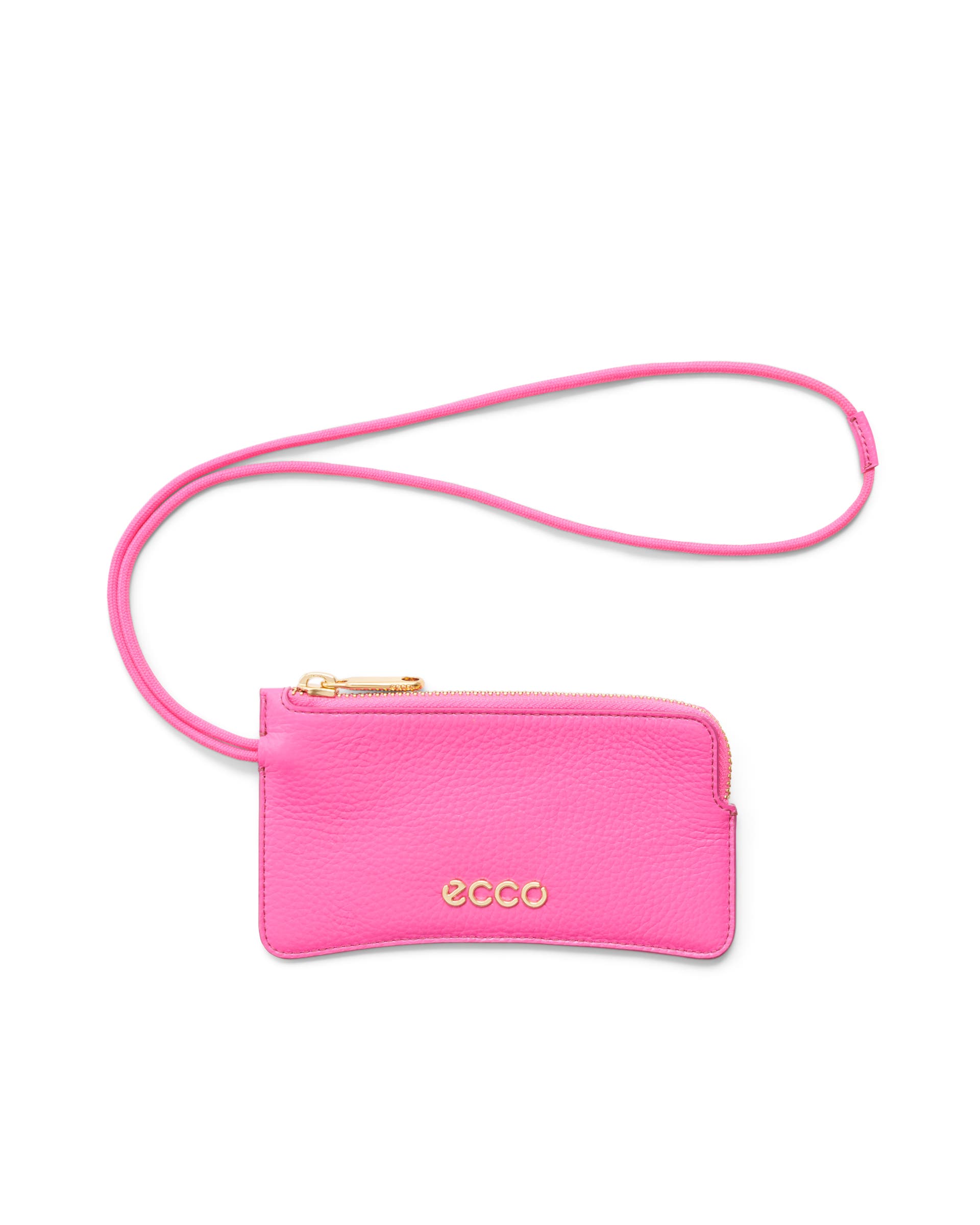 Women's ECCO® Wristlet Soft Pebbled Leather Small Pouch Bag - Pink - Main