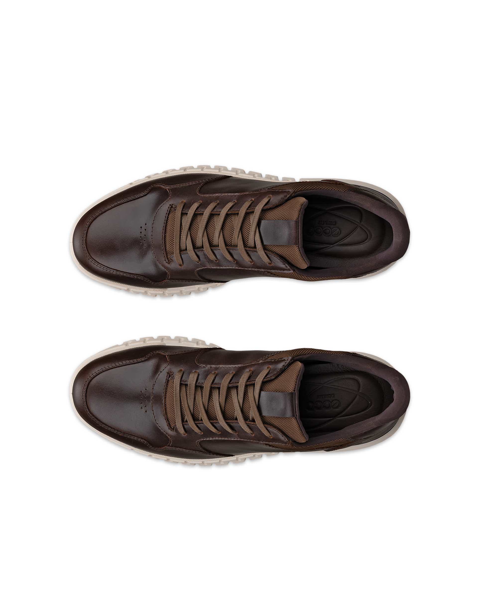 Men's ECCO® Gruuv Studio Leather Hybrid Wingtip Derby Sneaker - Brown - Top left pair