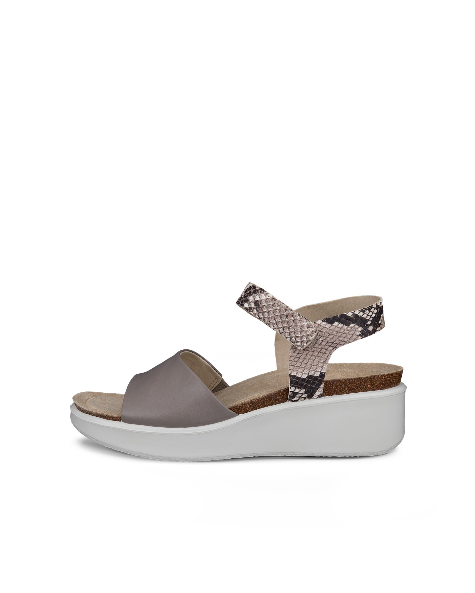 Women's ECCO® Flowt Wedge Leather Cork Heeled Sandal - Gray - Outside