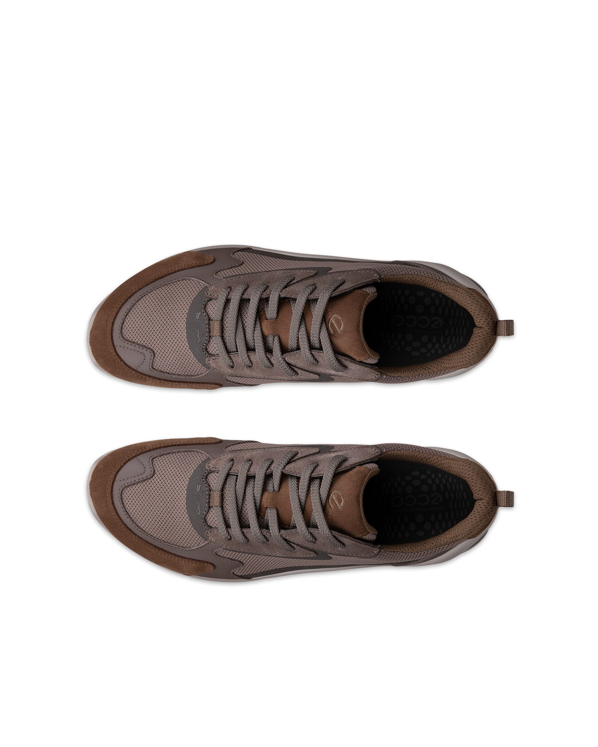 Men's ECCO® BIOM ENERGI Leather & Textile Trainer - Brown - Top left pair